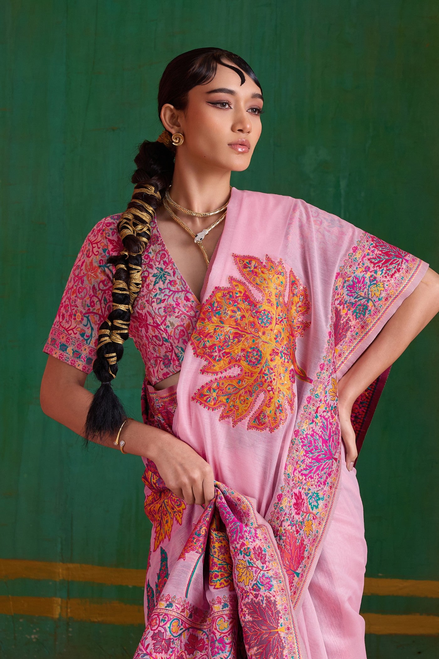 Buy MySilkLove Rubicund Pink Kashmiri Handloom Jamewar Saree Online