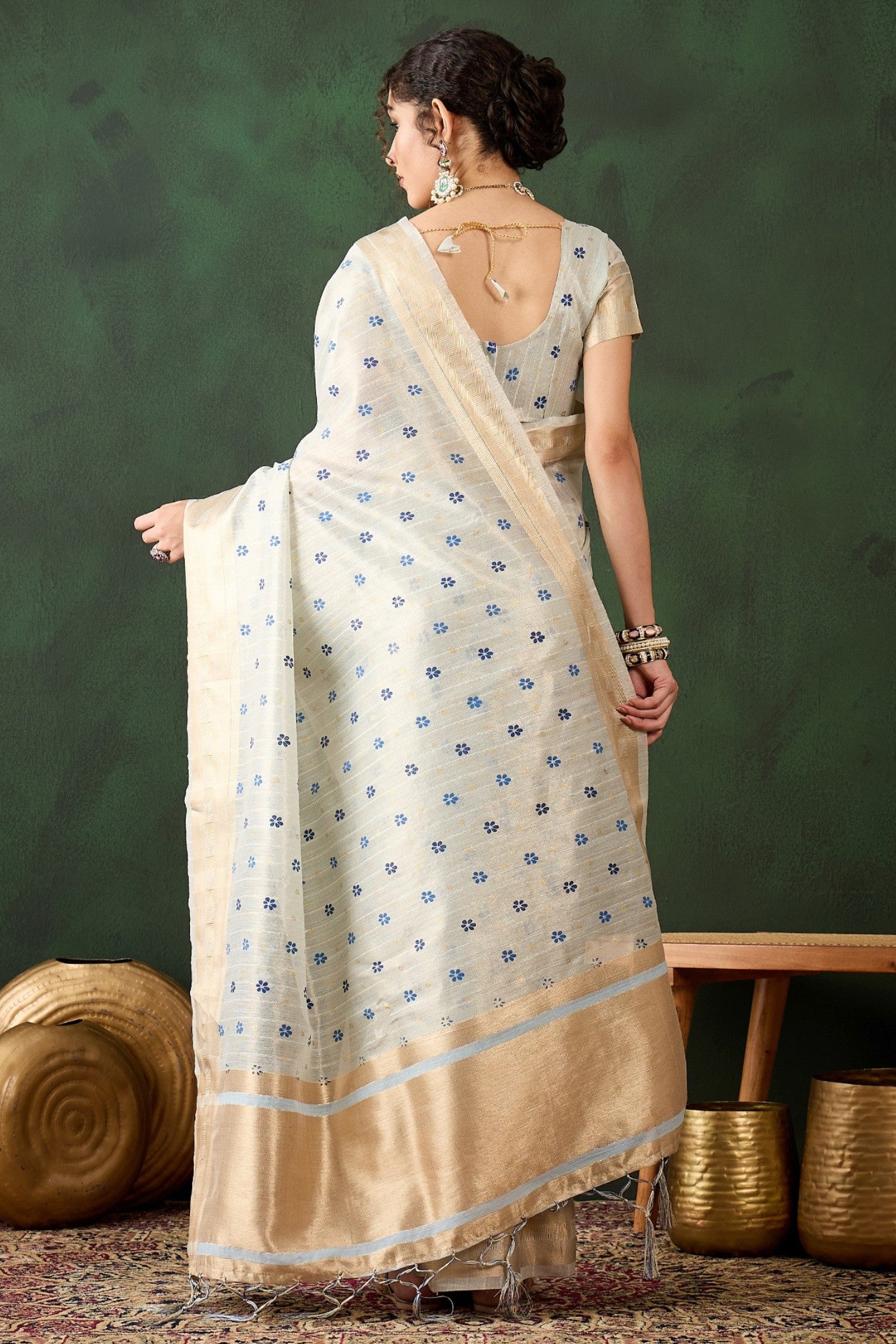 Buy MySilkLove Pearl White Woven  Organza Saree Online