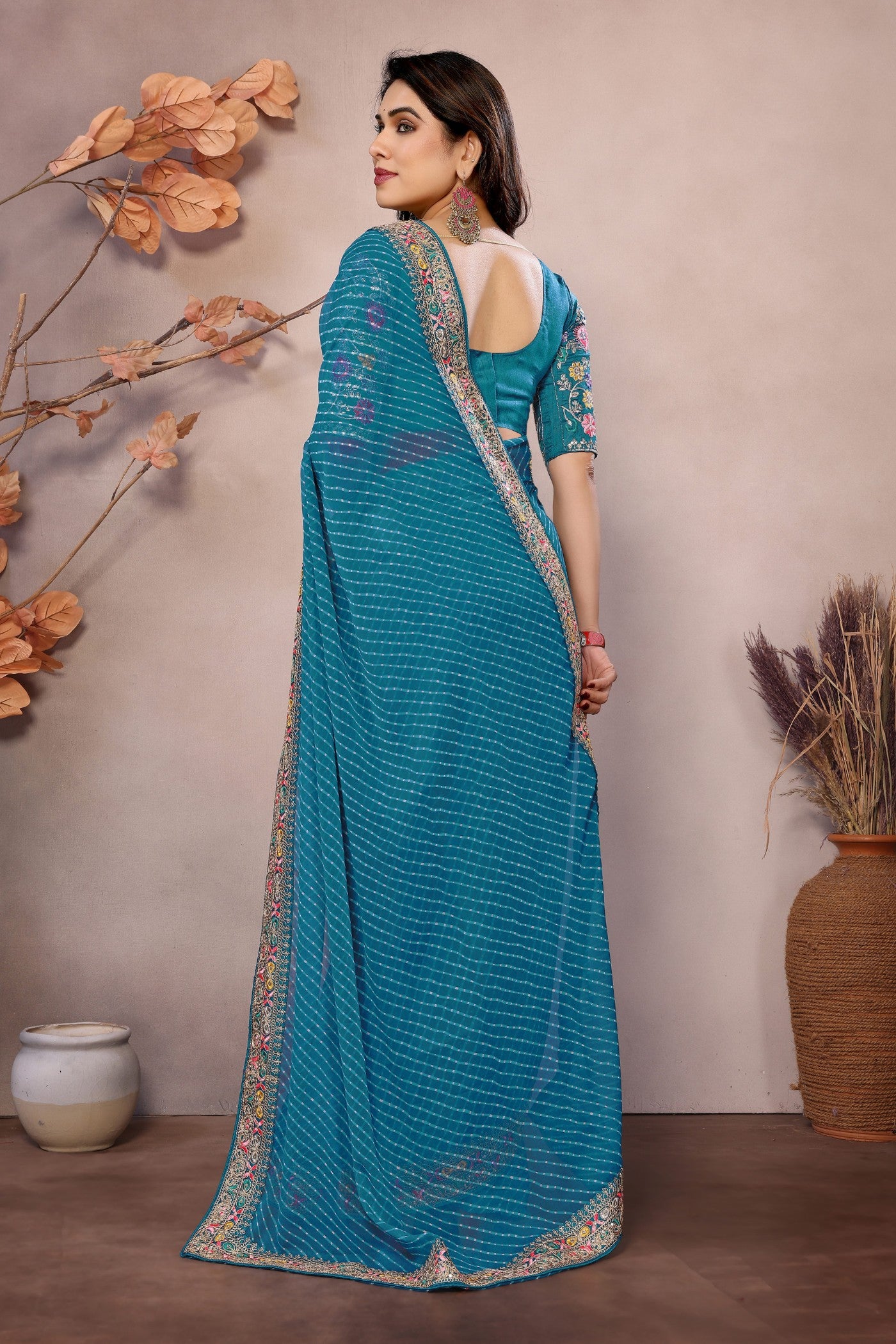 Buy MySilkLove Capri Blue Georgette Designer Partywear Saree Online