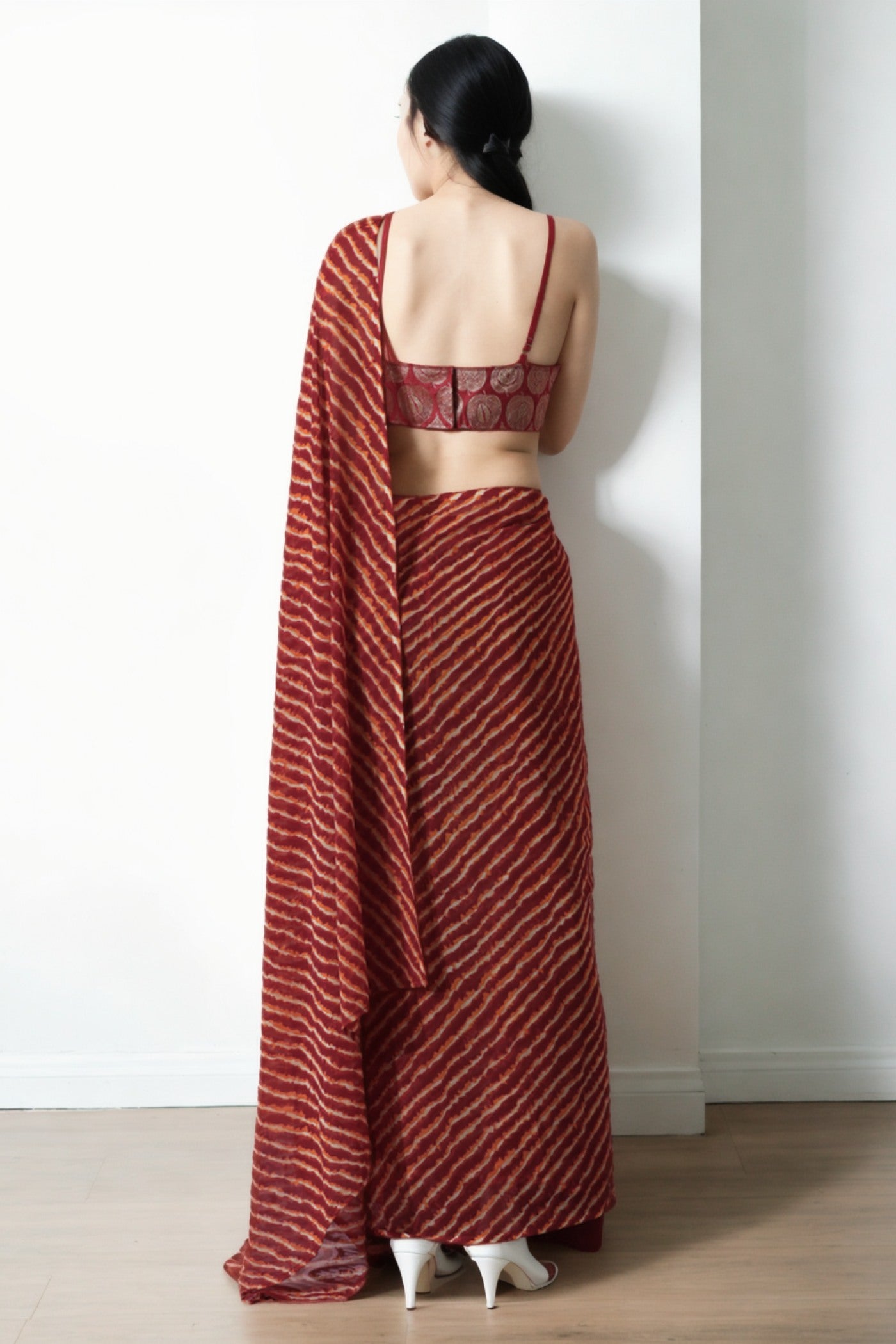 Buy MySilkLove Mocca Maroon Marbel Chiffon Ready To Wear Saree Online