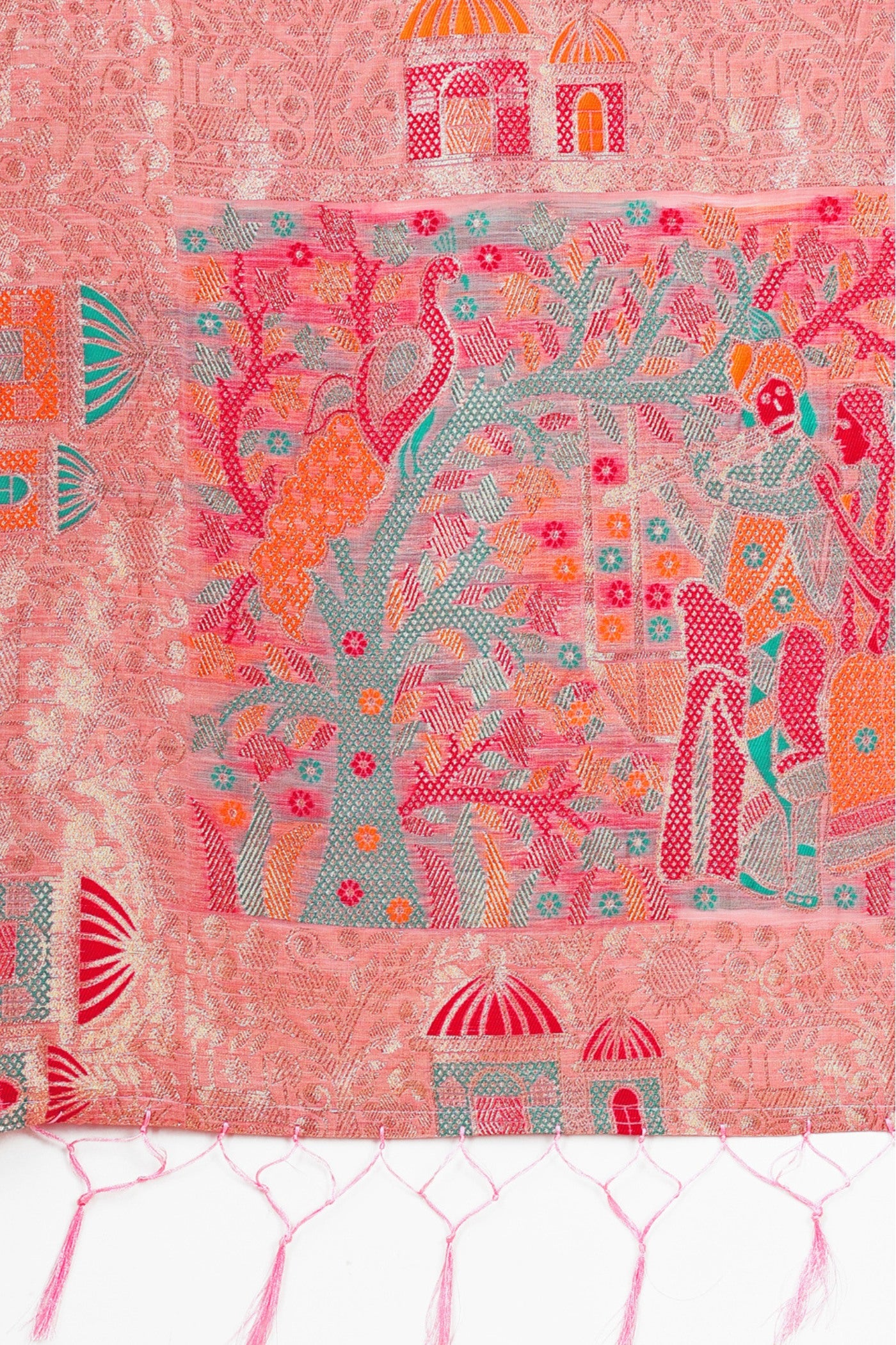 Buy MySilkLove Melon Pink Linen Cotton Saree Online