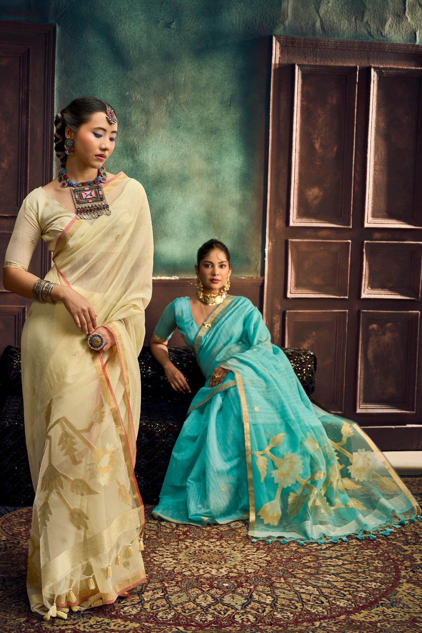 Buy MySilkLove Aqua Blue Munga Handloom Cotton Saree Online