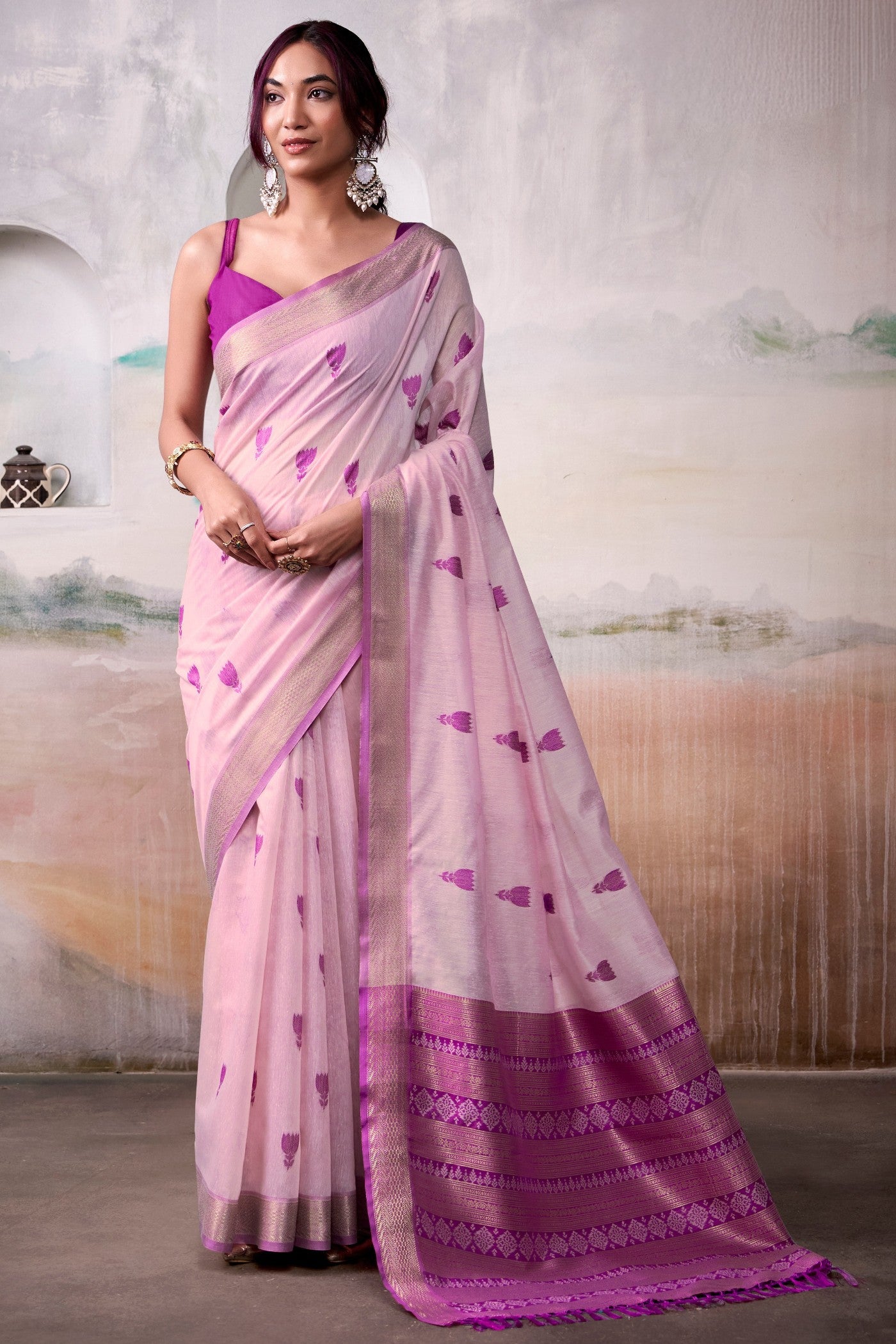 Buy MySilkLove Amaranth Pink Woven Modal Cotton Saree Online