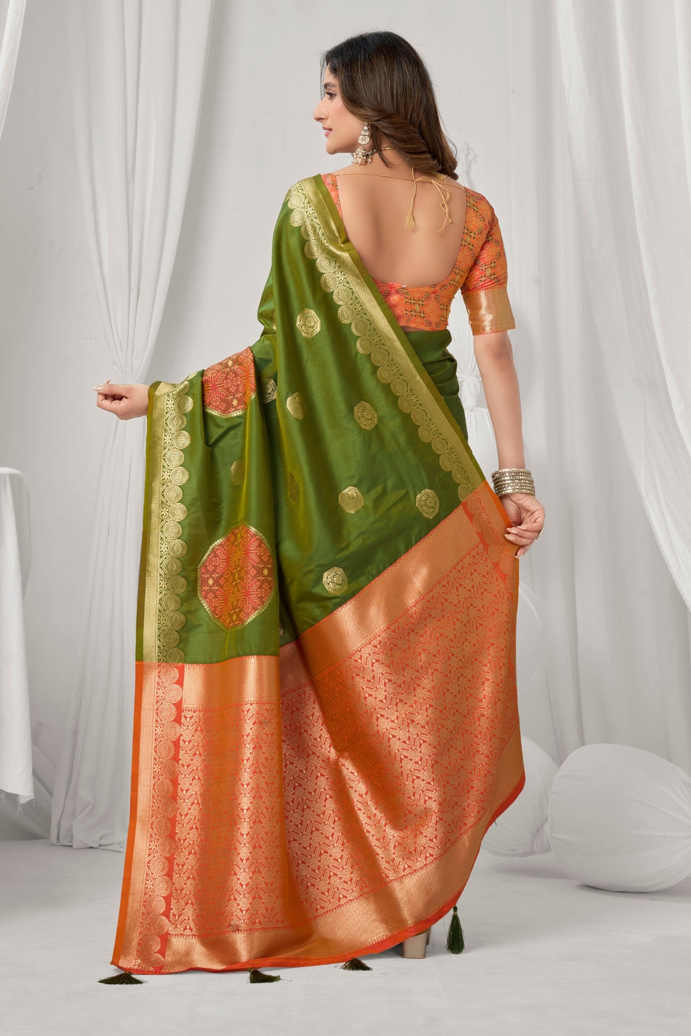 Buy MySilkLove Apple Green Woven Banarasi Soft Silk Saree Online