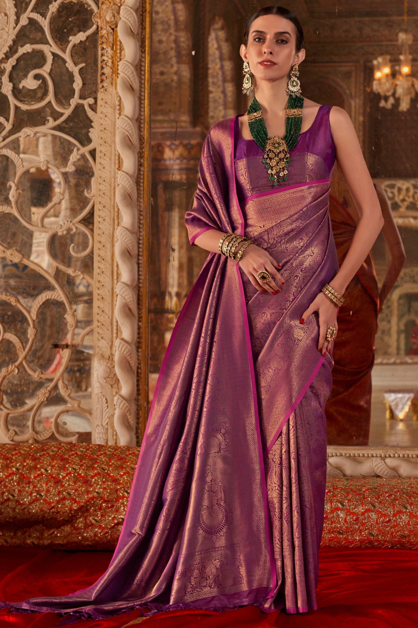 Buy MySilkLove Scarlet Purple Handloom Kanjivaram Saree Online