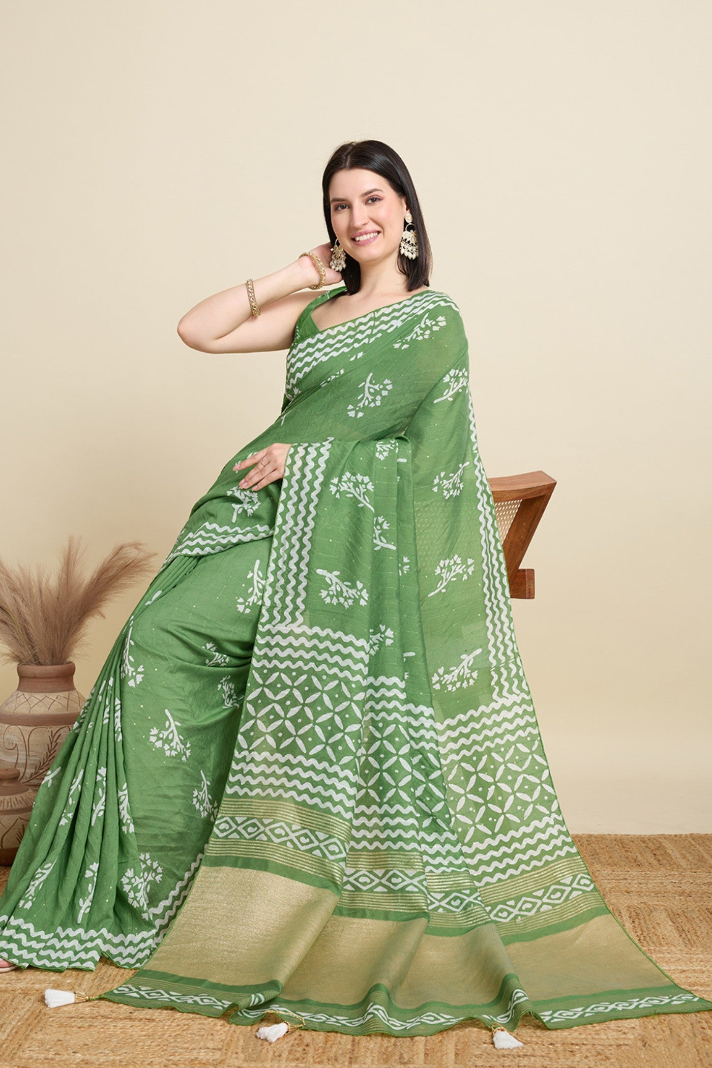 Buy MySilkLove Light Green Woven Cotton Silk Saree Online