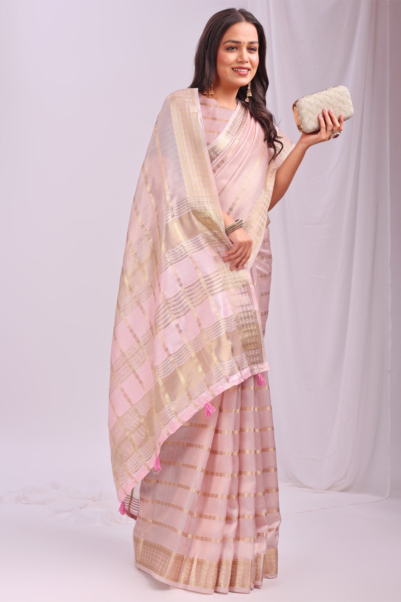 Buy MySilkLove Rosette Pink Woven Organza Saree Online