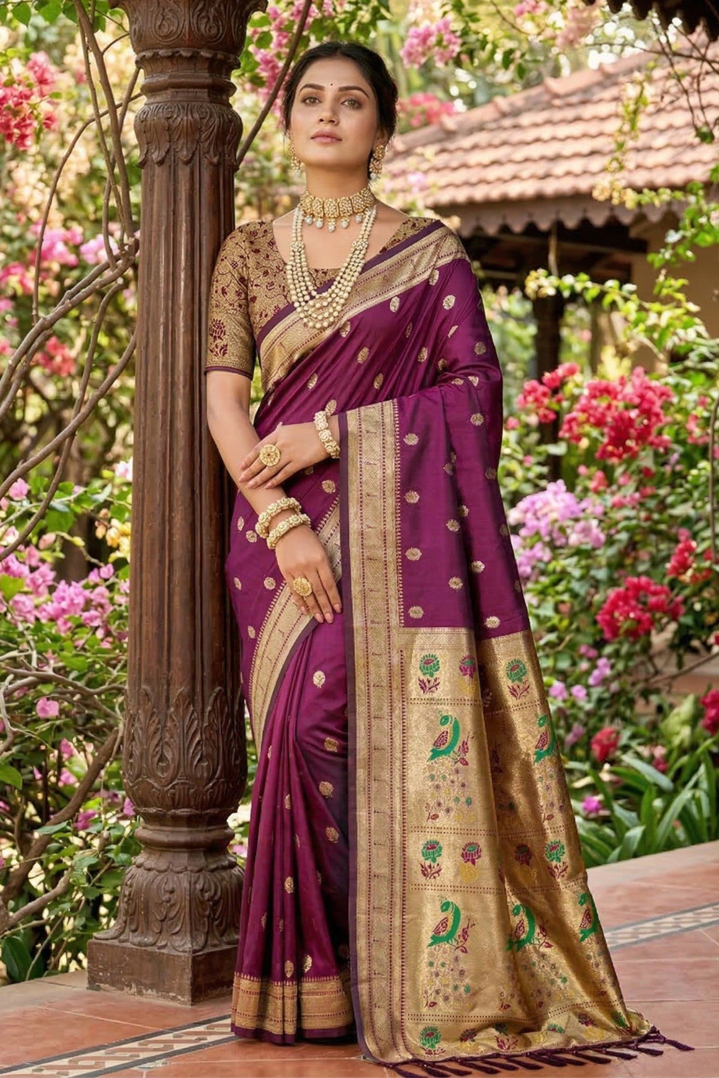 Buy MySilkLove Crocus Purple Zari Woven Paithani Saree Online