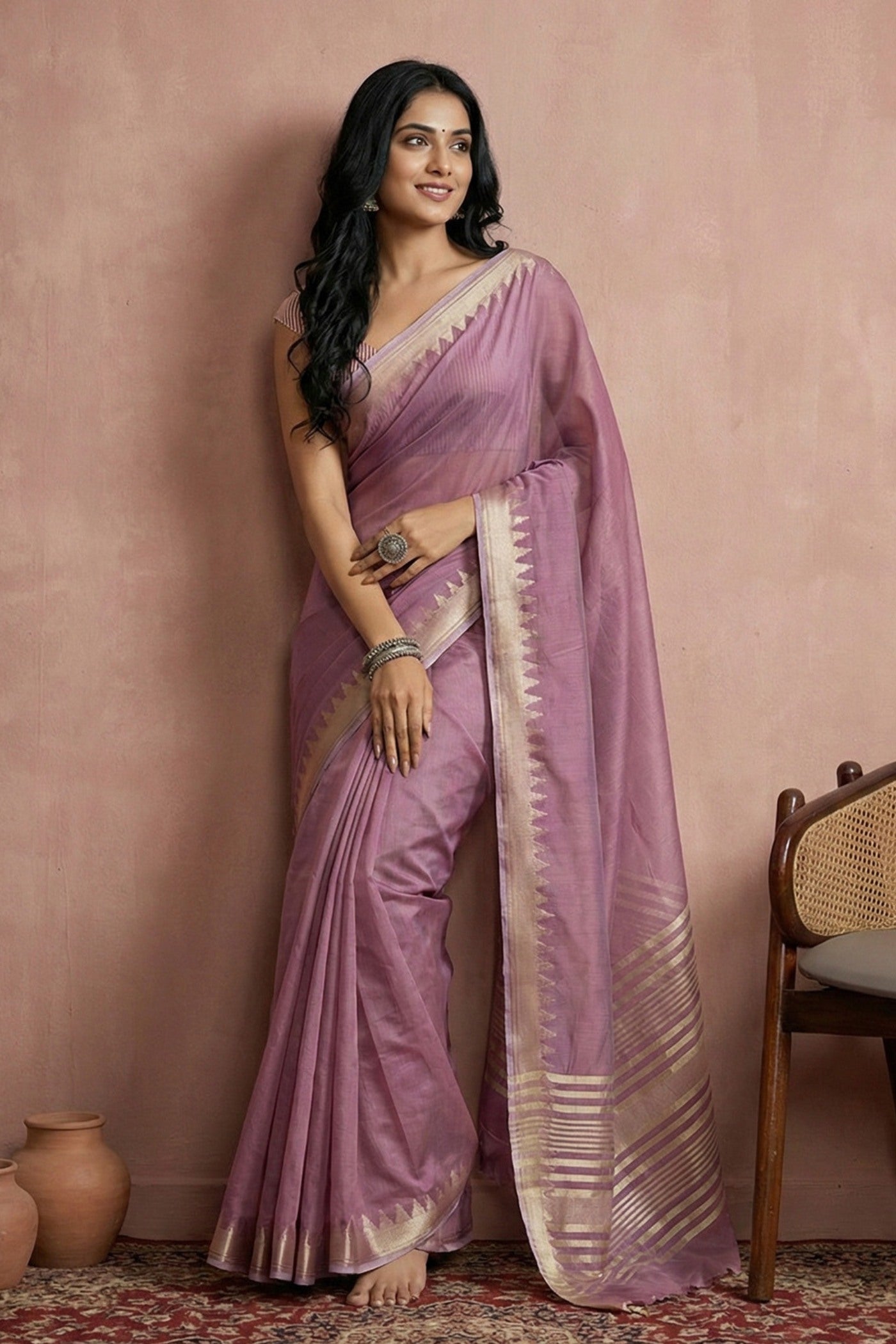 Buy MySilkLove Fulvous Purple Woven Banarasi Soft Silk Saree Online