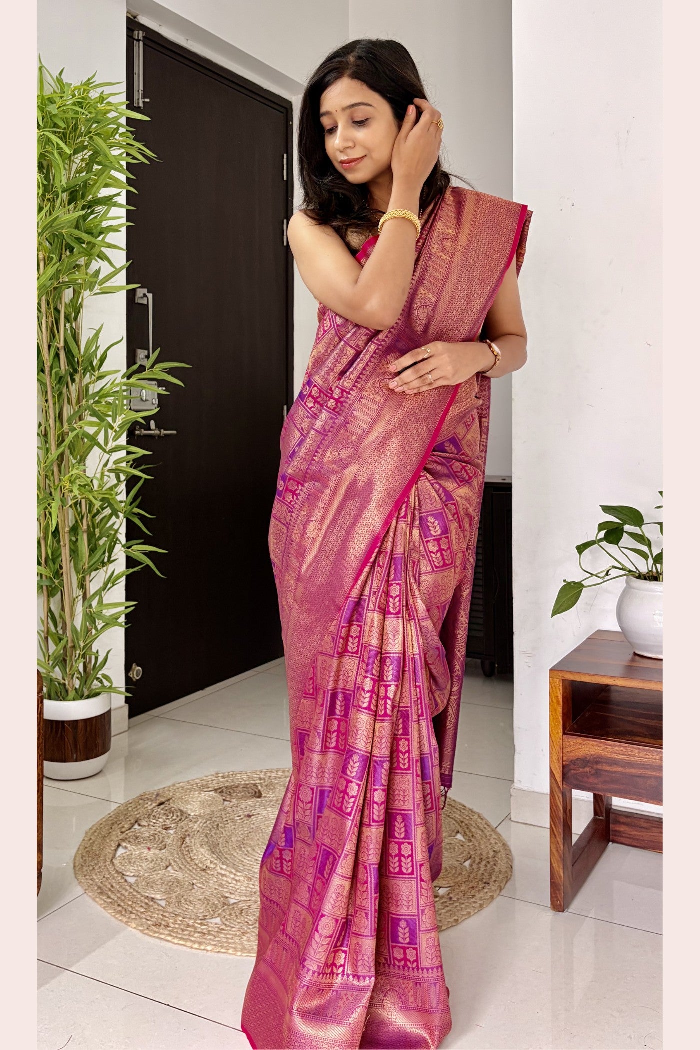 Buy MySilkLove Claret Purple Kanjivaram Handloom Saree Online