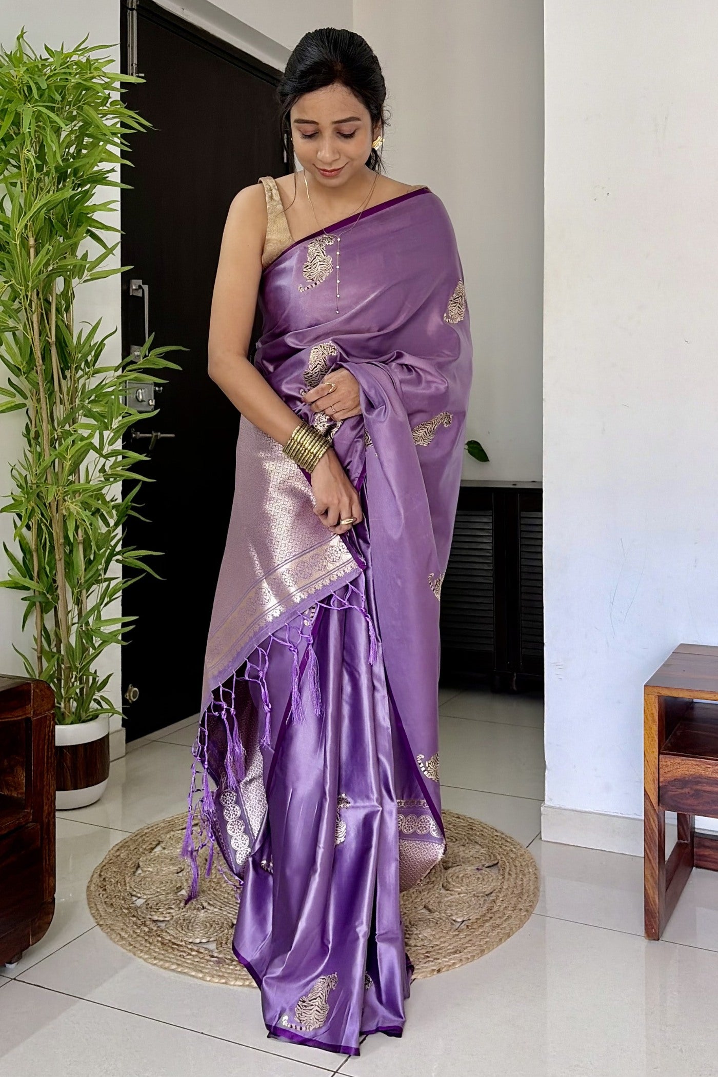 Buy MySilkLove Wisteria Purple Handloom Satin Soft Silk Saree Online