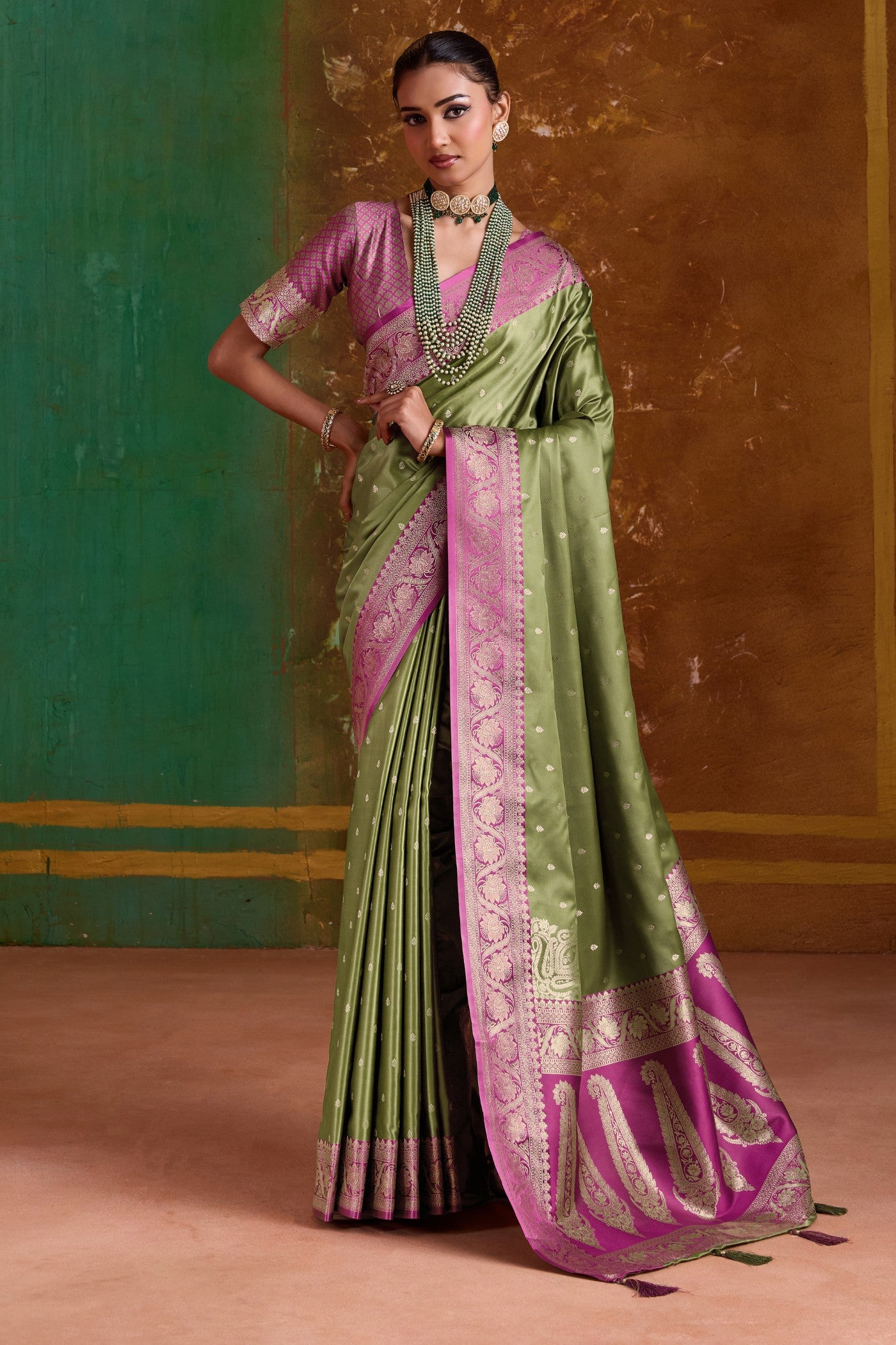 Buy MySilkLove Lime Green Handloom Satin Silk Saree Online