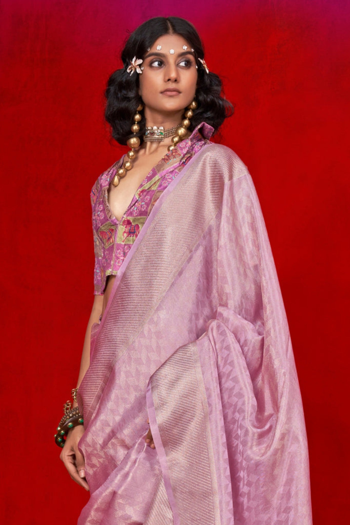 Buy MySilkLove Pale Pink Woven Tissue Silk Saree Online