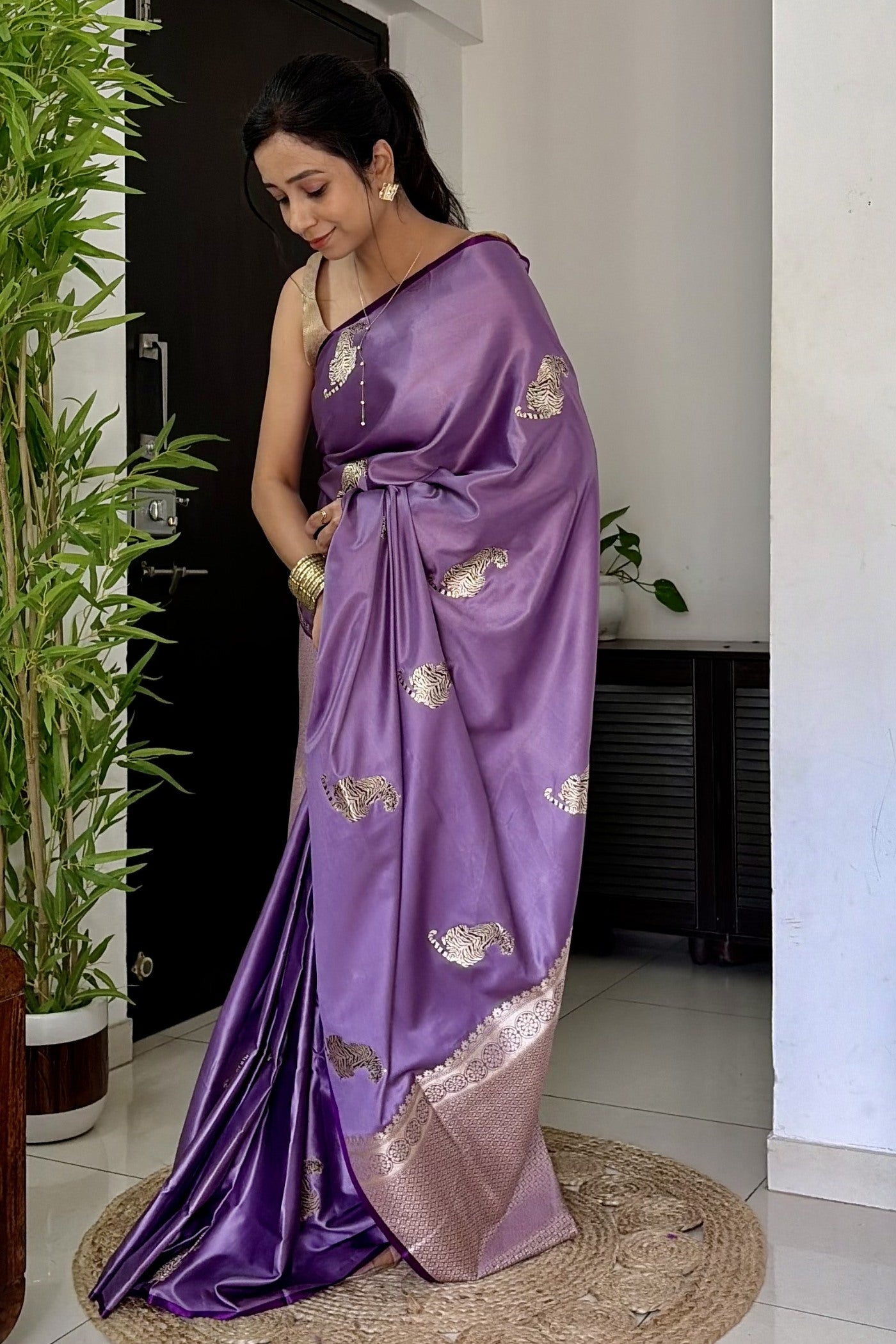 Buy MySilkLove Wisteria Purple Handloom Satin Soft Silk Saree Online