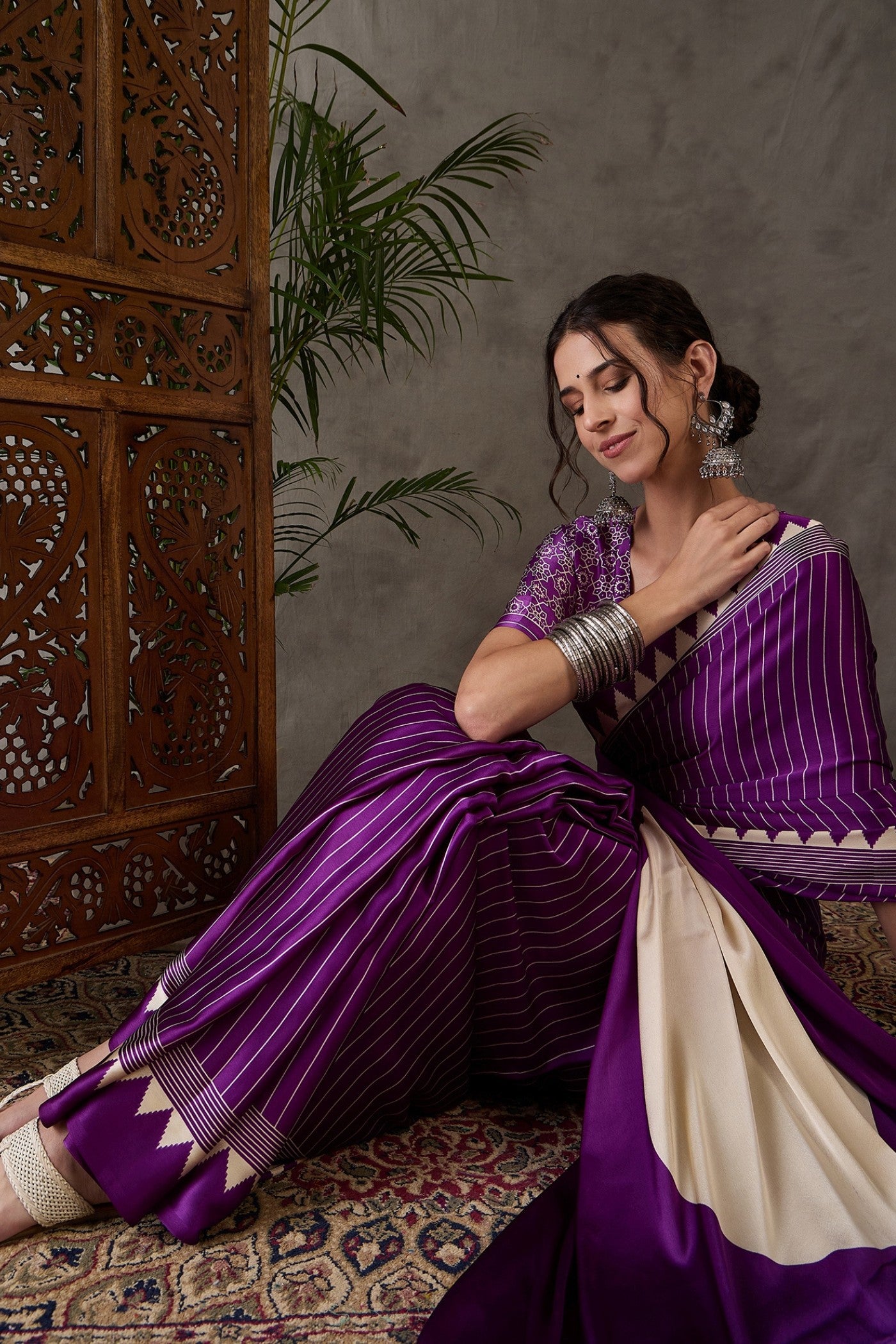 Buy MySilkLove Lollipop Purple Printed Satin Gaji Silk Saree Online