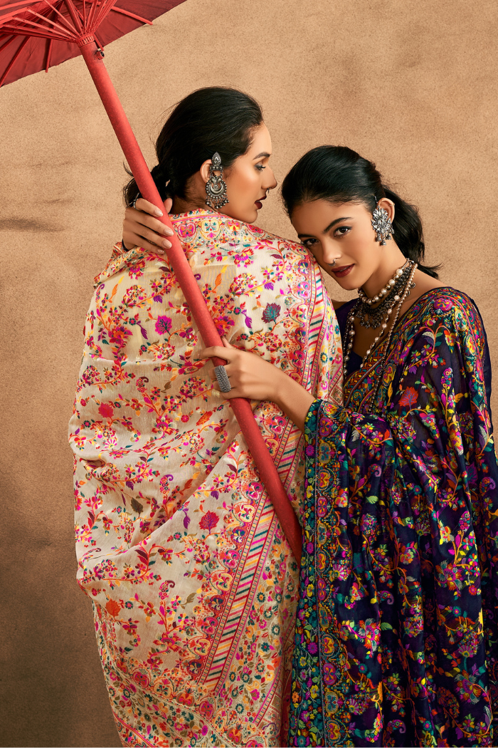 Buy MySilkLove Ivory Cream Kashmiri Handloom Jamewar Saree Online