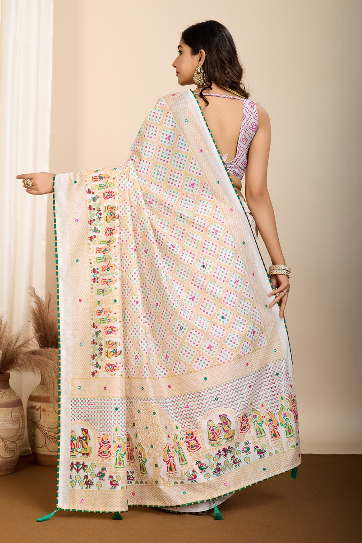 Buy MySilkLove Powder White Printed Cotton Saree Online