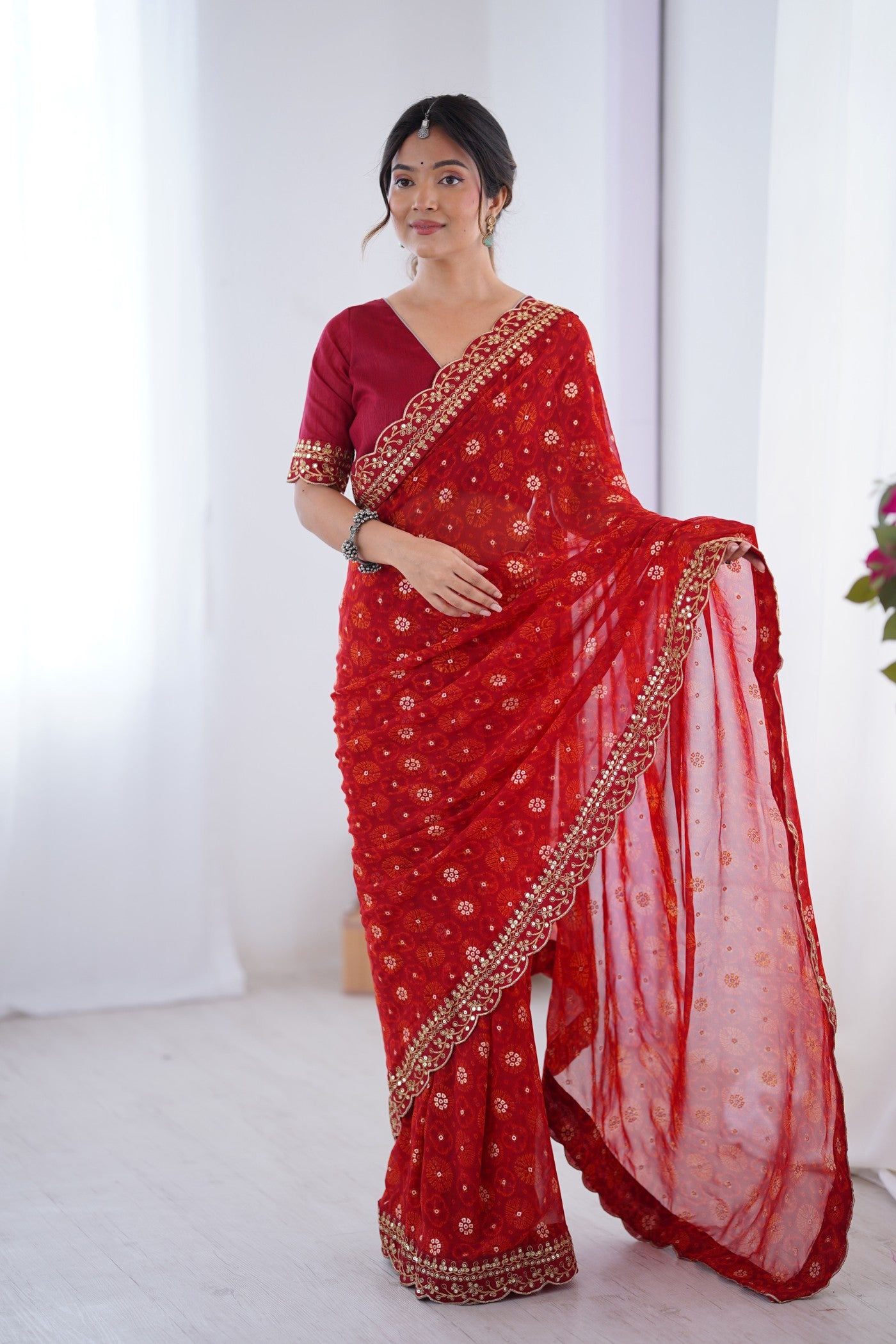 Buy MySilkLove Rose Red Embroidery Georgette saree Online