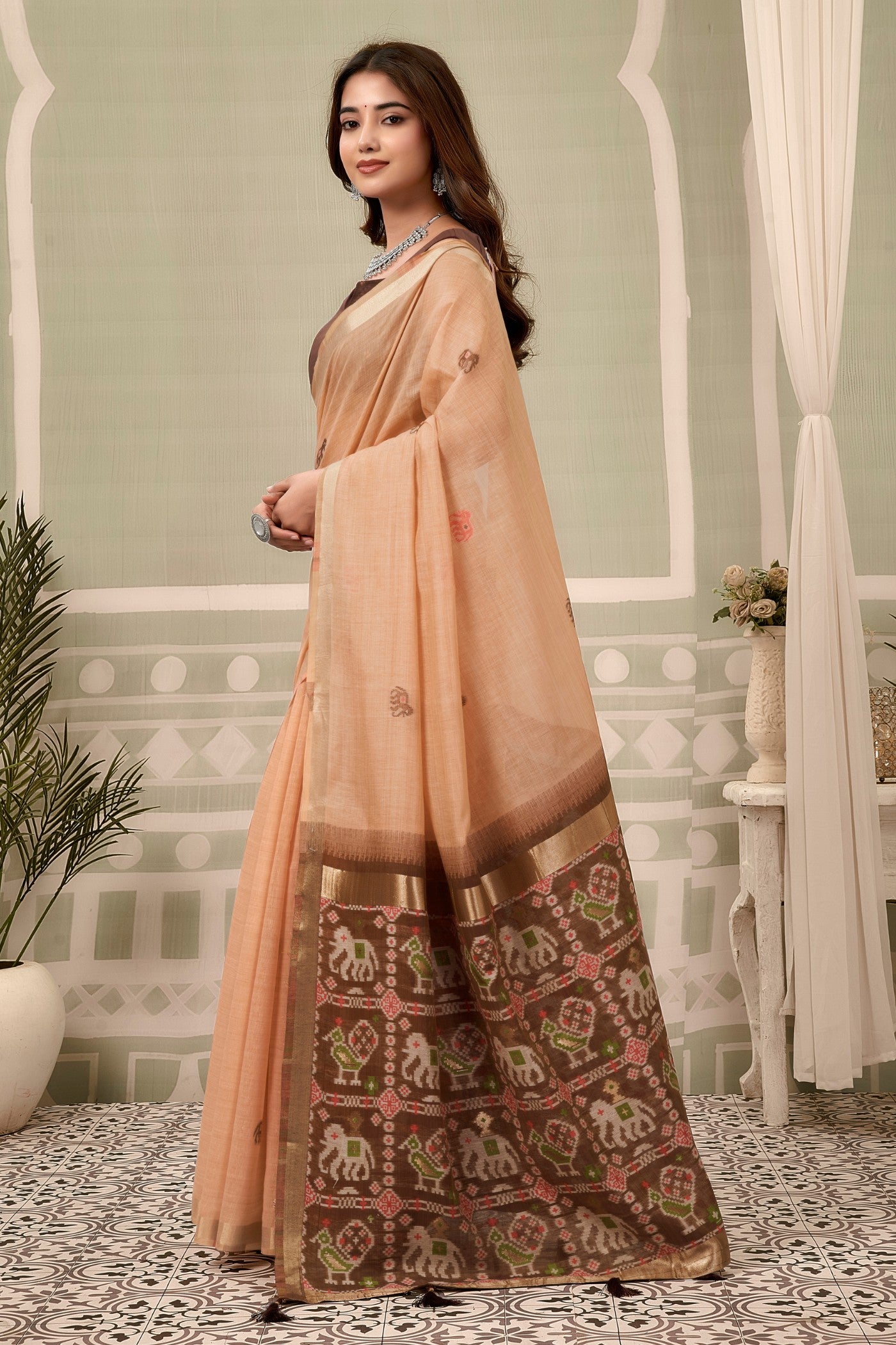 Buy MySilkLove Sunset Peach Patola Pallu Zari Woven Saree Online