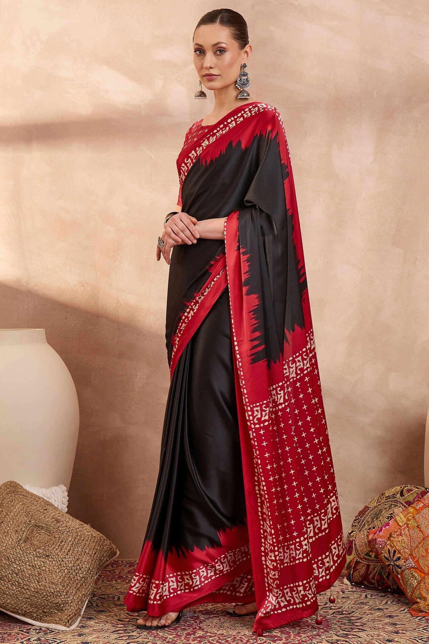 Buy MySilkLove Blackberry Printed Satin Crepe Silk Saree Online
