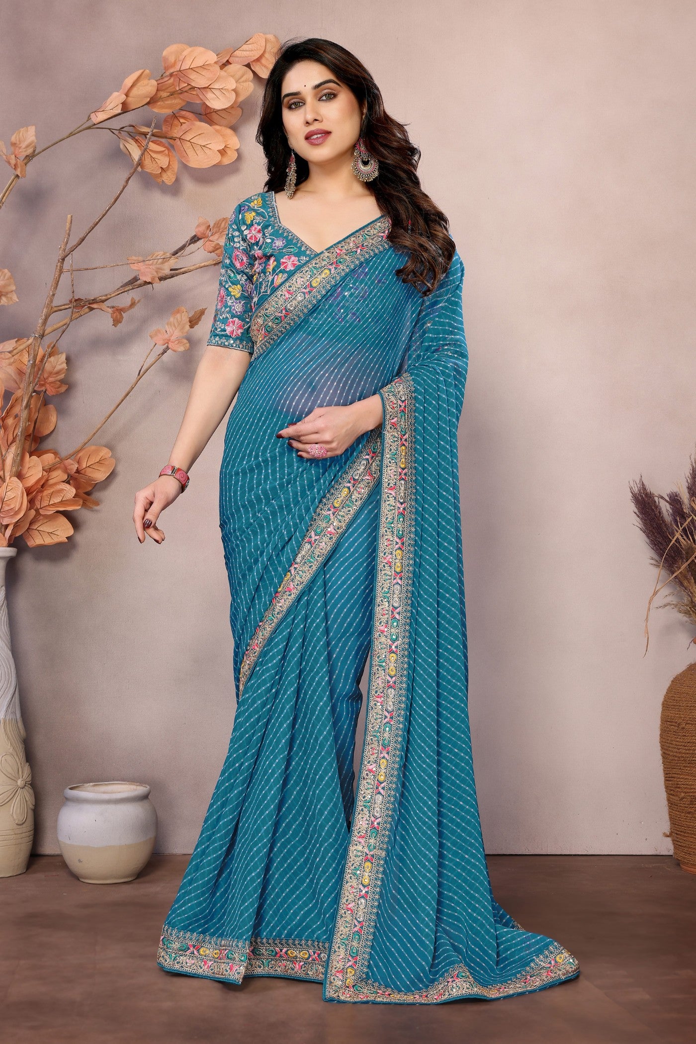 Buy MySilkLove Capri Blue Georgette Designer Partywear Saree Online