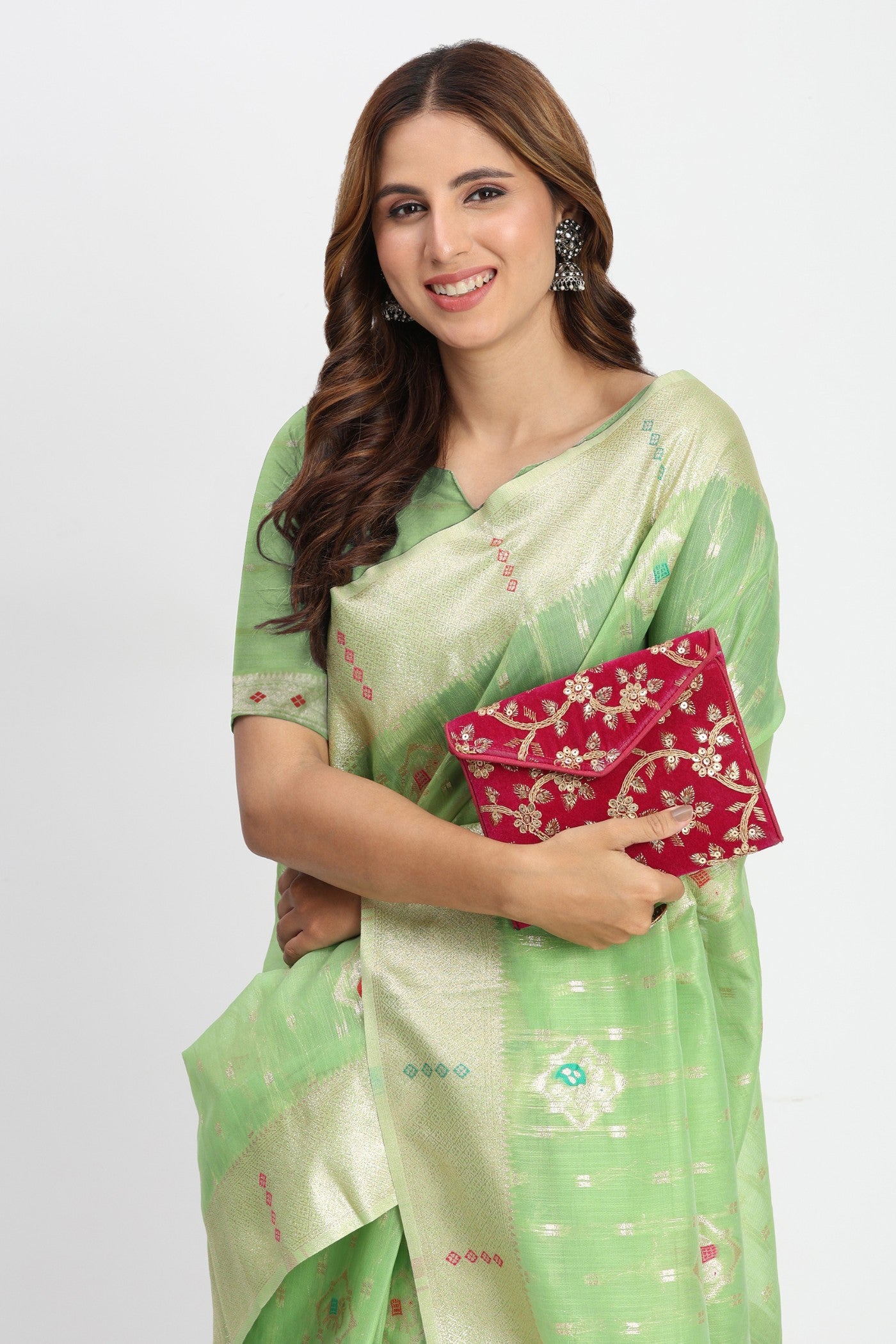 Buy MySilkLove Tree Green Woven Linen Cotton Saree Online