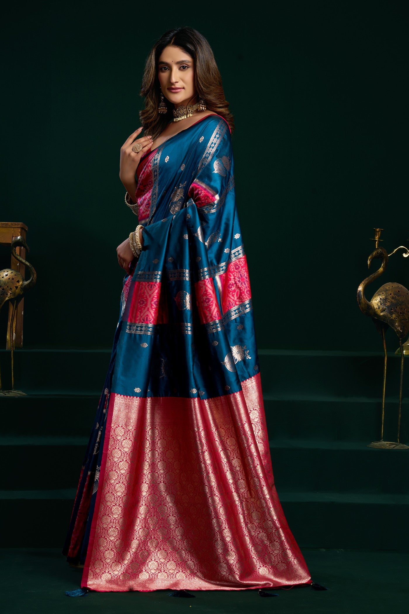 Buy MySilkLove Force Blue Banarasi Handloom Soft Silk Saree Online