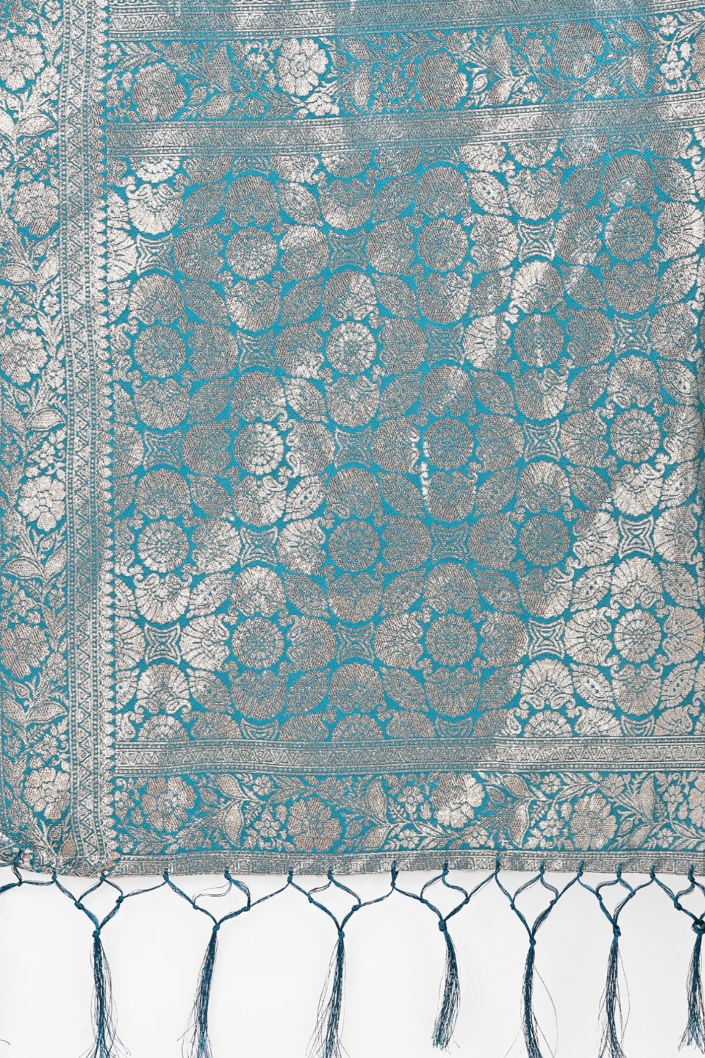 Buy MySilkLove Rice White and Blue Linen Cotton Saree Online