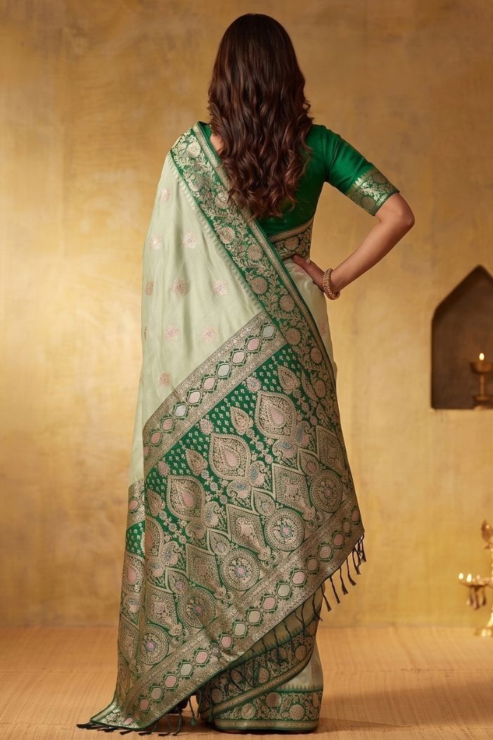 Buy MySilkLove Sage Green Woven Banarasi Saree Online