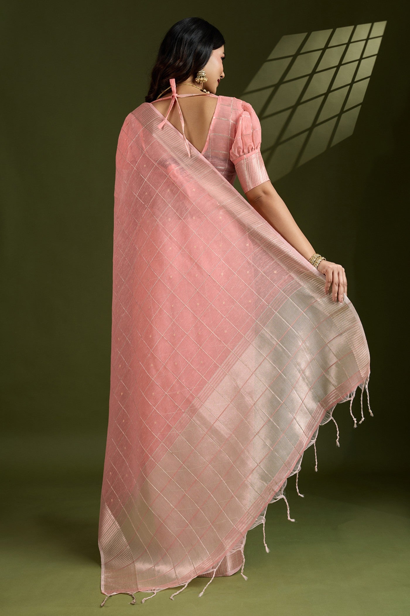 Buy MySilkLove Peach Bud Woven Tissue Linen Saree Online