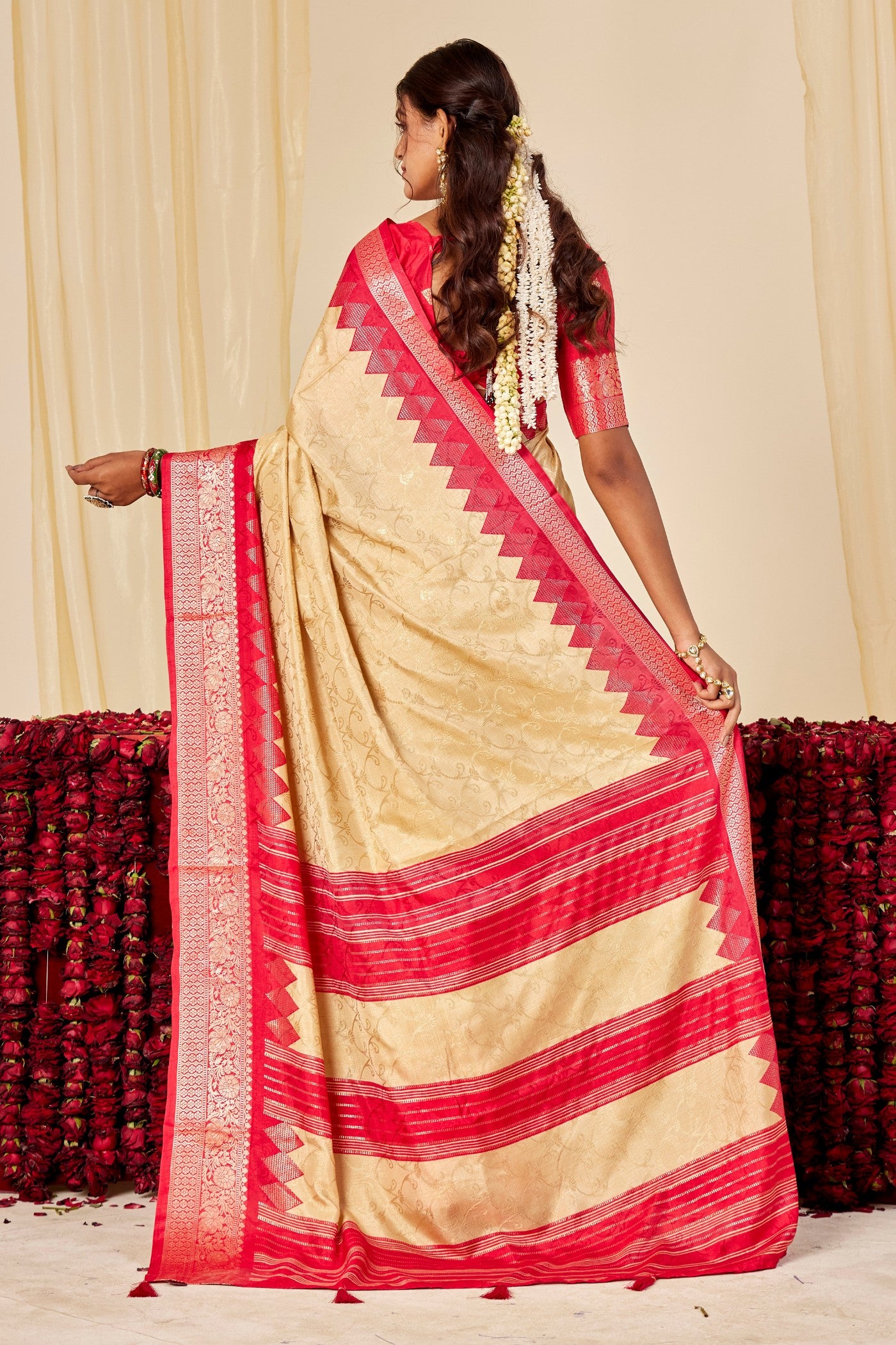 Buy MySilkLove Bone Cream Tussar Printed Silk Saree Online