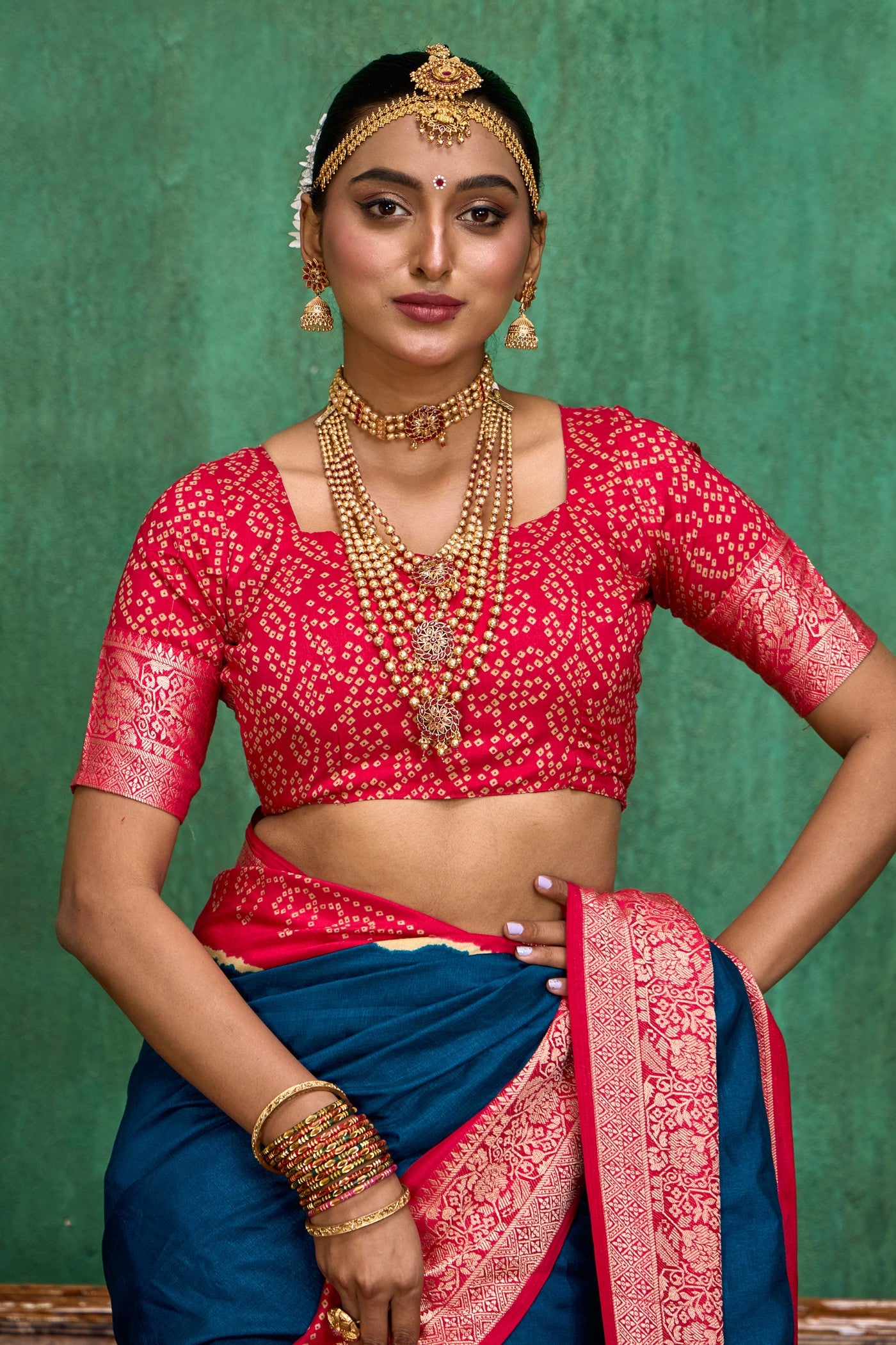 Buy MySilkLove Savoy Blue Tussar Bandhani Silk Saree Online