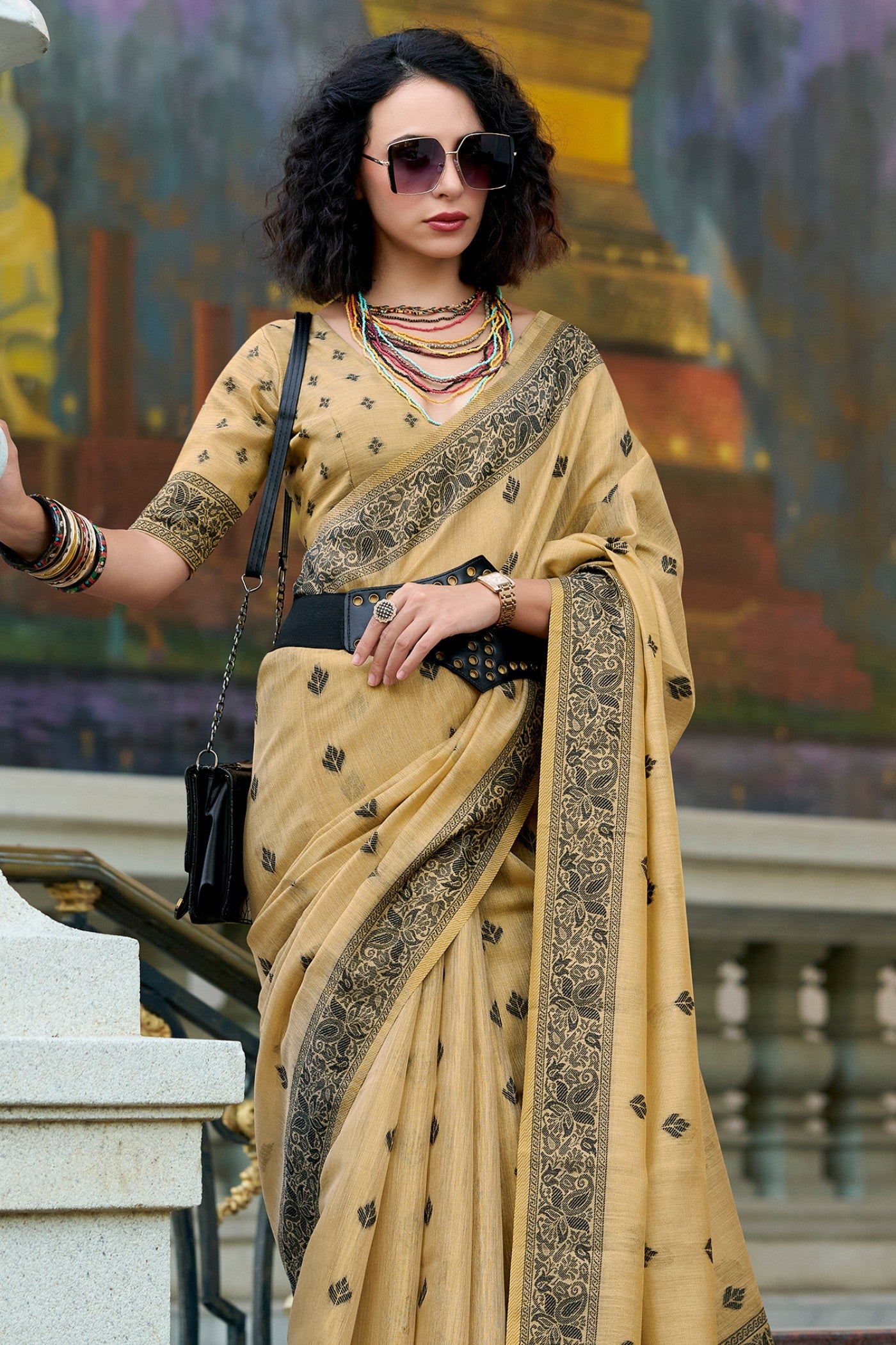 Buy MySilkLove Butter Cream Tissue Linen Saree Online