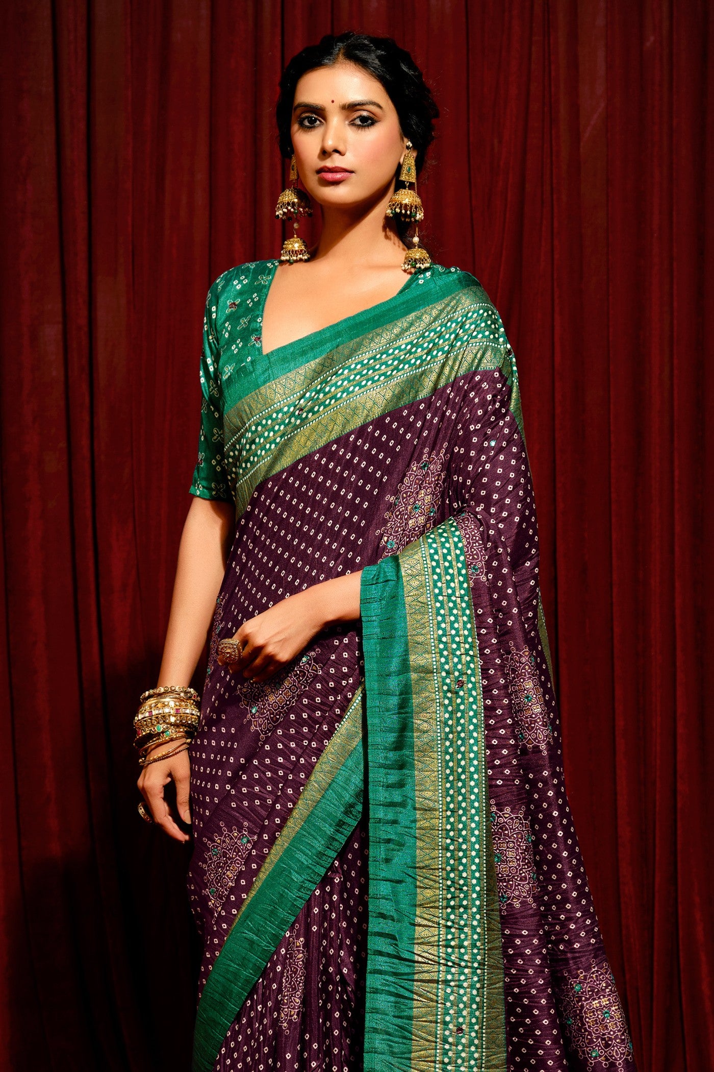 Buy MySilkLove Vivid Purple Tussar Bandhani Silk Saree Online