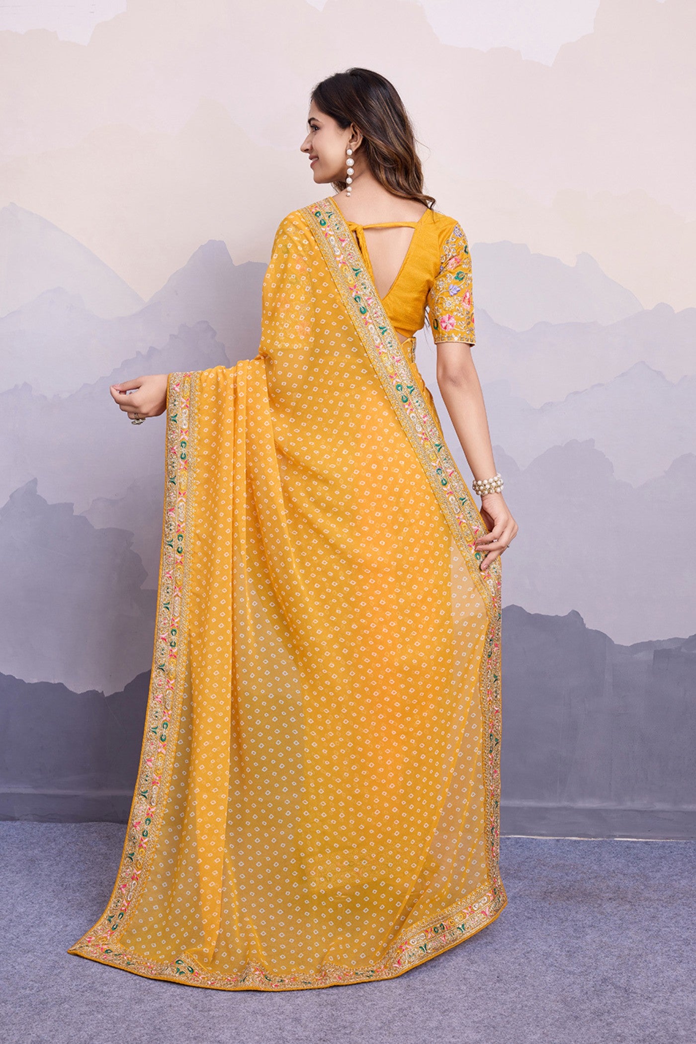 Buy MySilkLove Sunshine Yellow Bandhani Georgette Printed Partywear Saree Online
