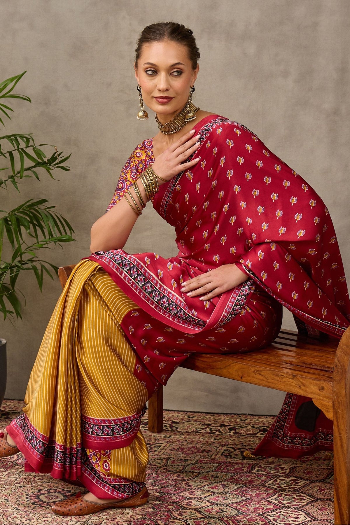 Buy MySilkLove Scarlet Red and Yellow Modal Satin Printed Silk Saree Online
