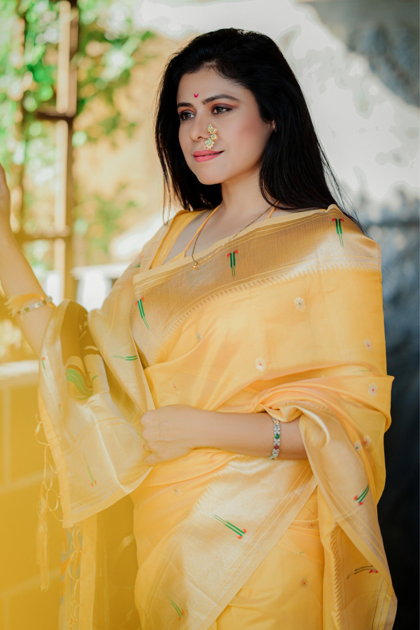 Buy MySilkLove Bumblebee Yellow Organza Woven Paithani Saree Online