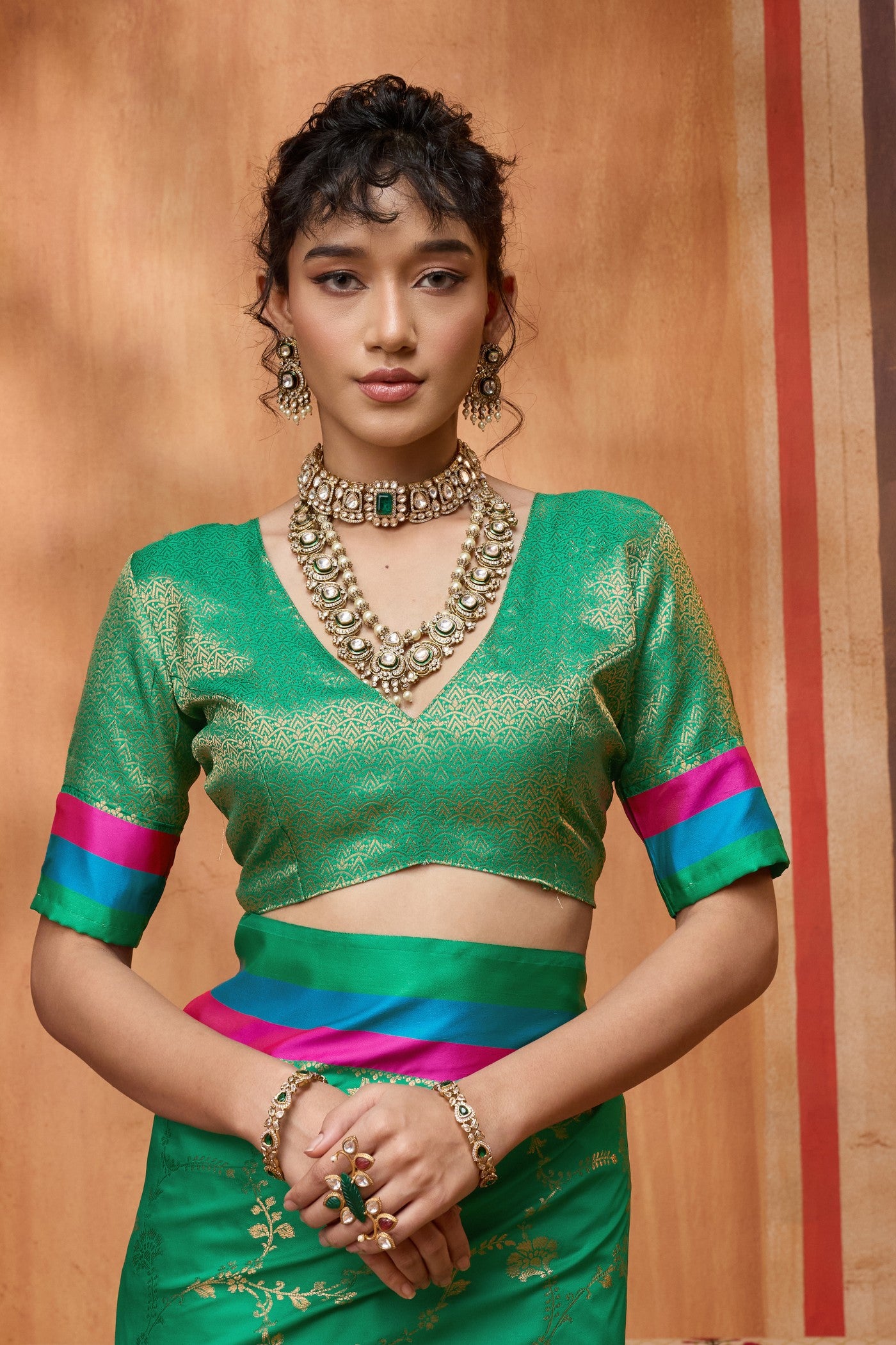 Buy MySilkLove Meadow Green Handloom Satin Soft Silk Saree Online