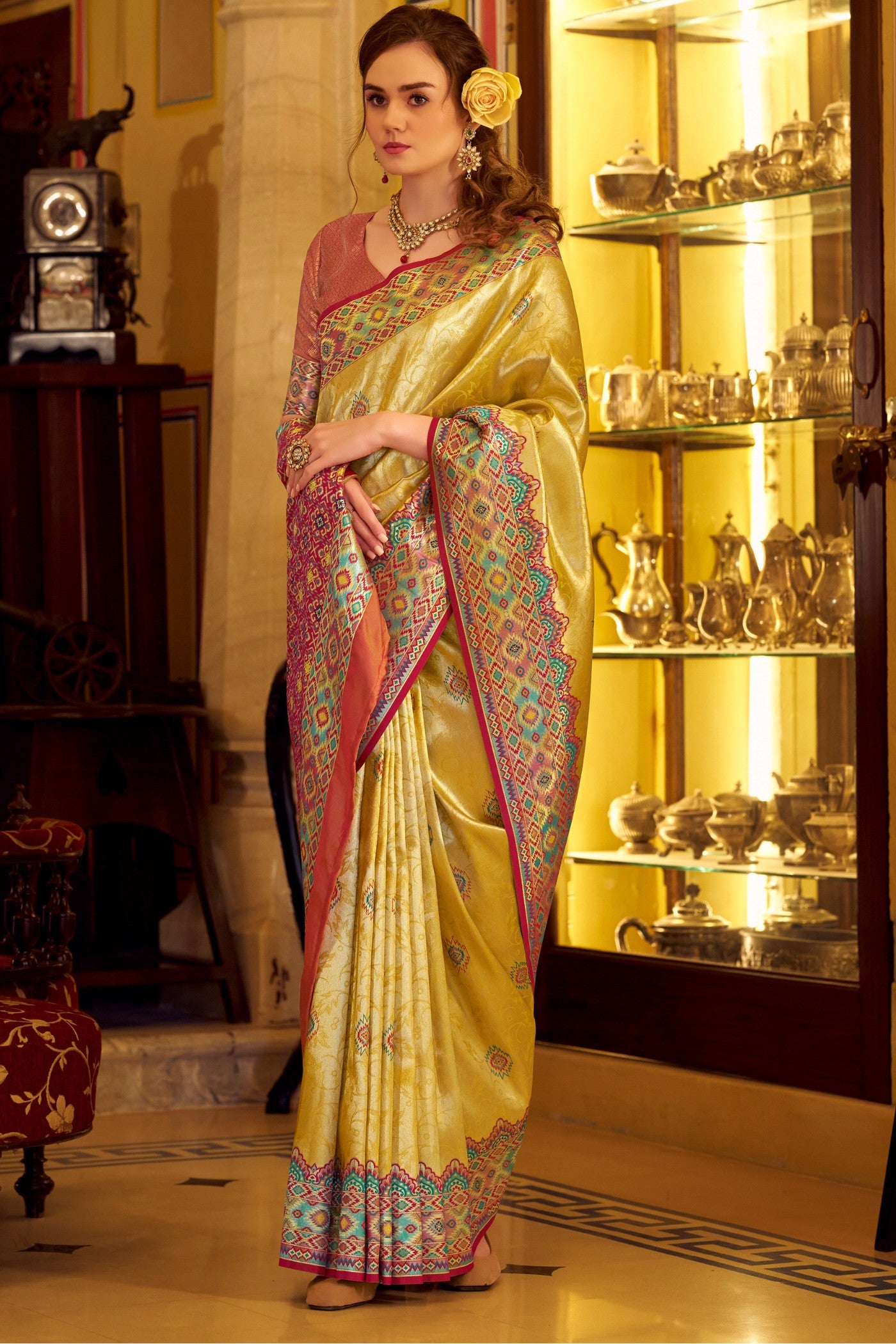 Buy MySilkLove Buttercream Yellow Woven Tissue Patola Silk Saree Online