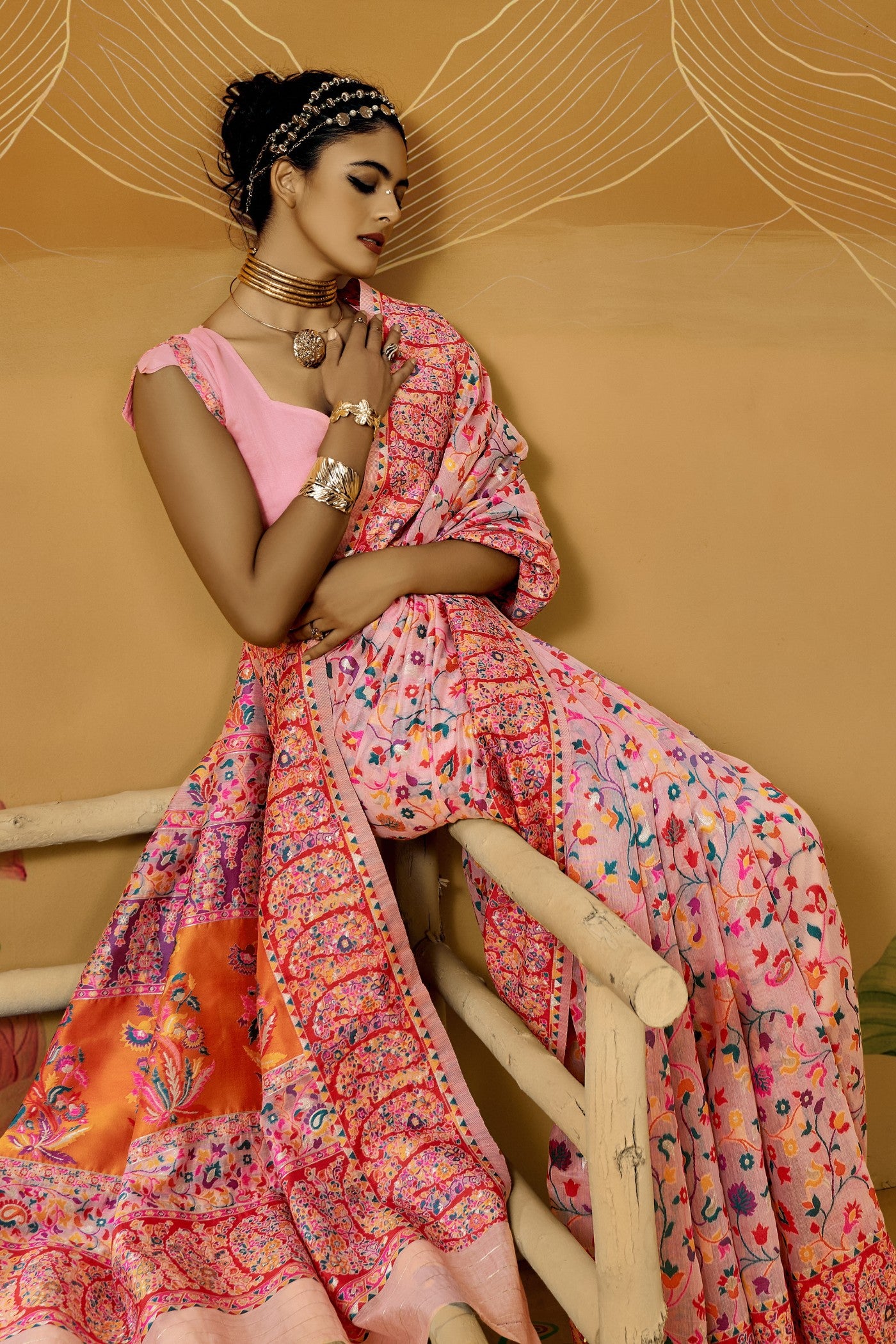 Buy MySilkLove Bubblegum Pink Kashmiri Handloom Jamewar Saree Online