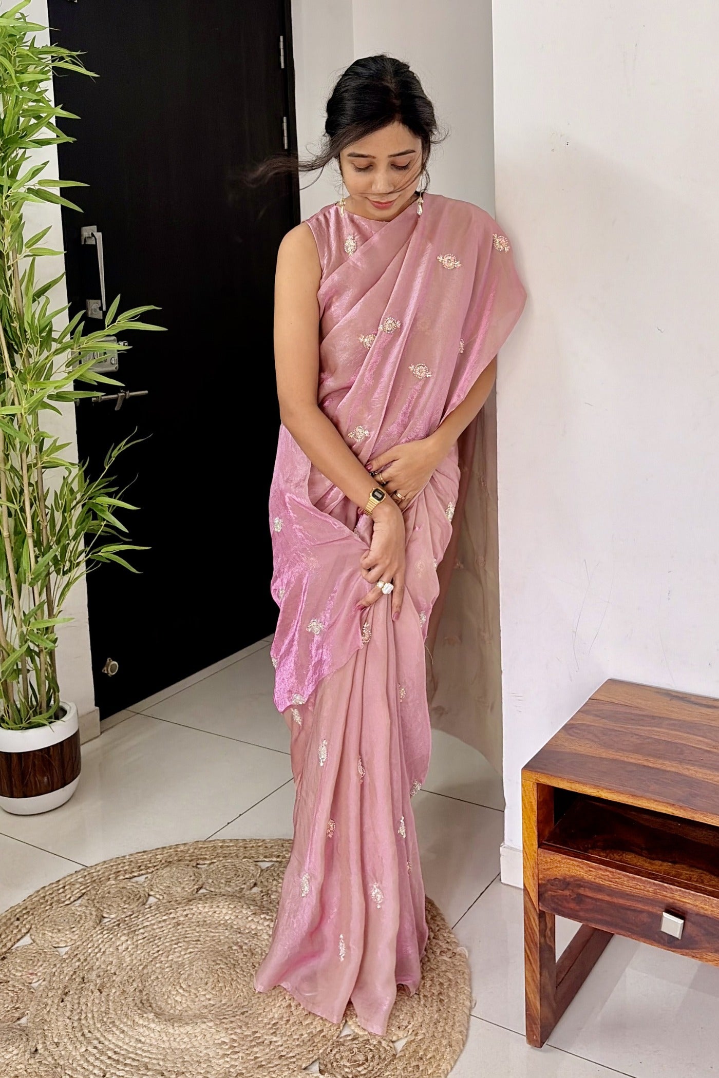Buy MySilkLove Rose Pink Embroidered Partywear Saree Online