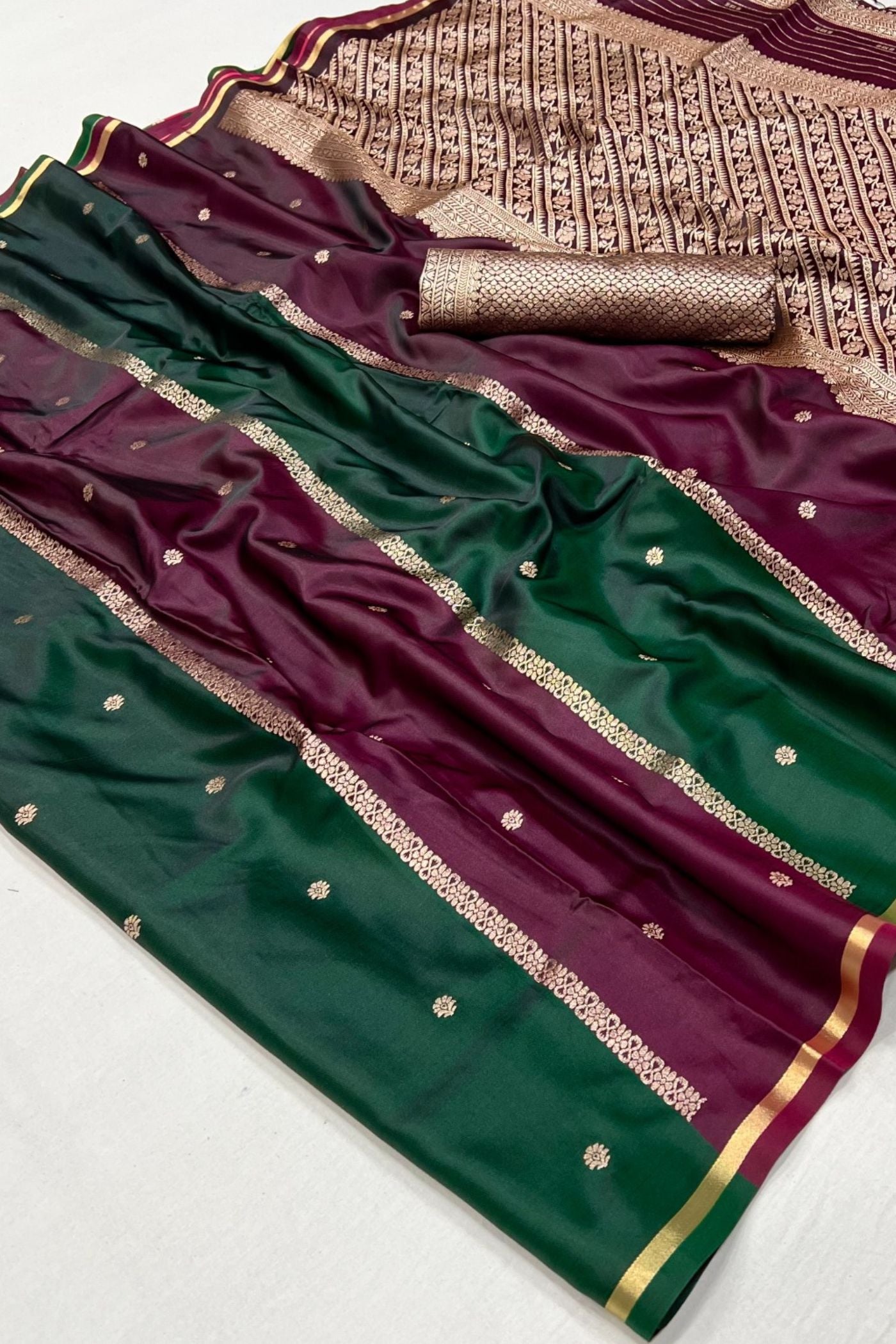 Buy MySilkLove Dark Blue Handloom Rangkat Banarasi Satin Silk Saree Online