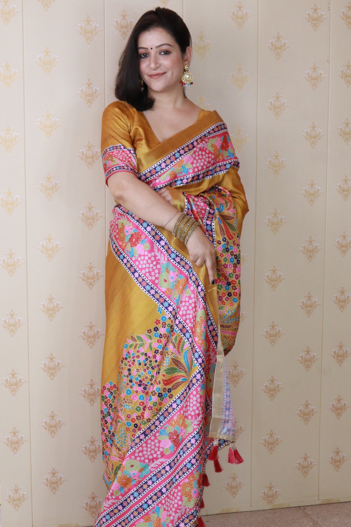 Buy MySilkLove Cyber Yellow Banarasi Printed Saree Online