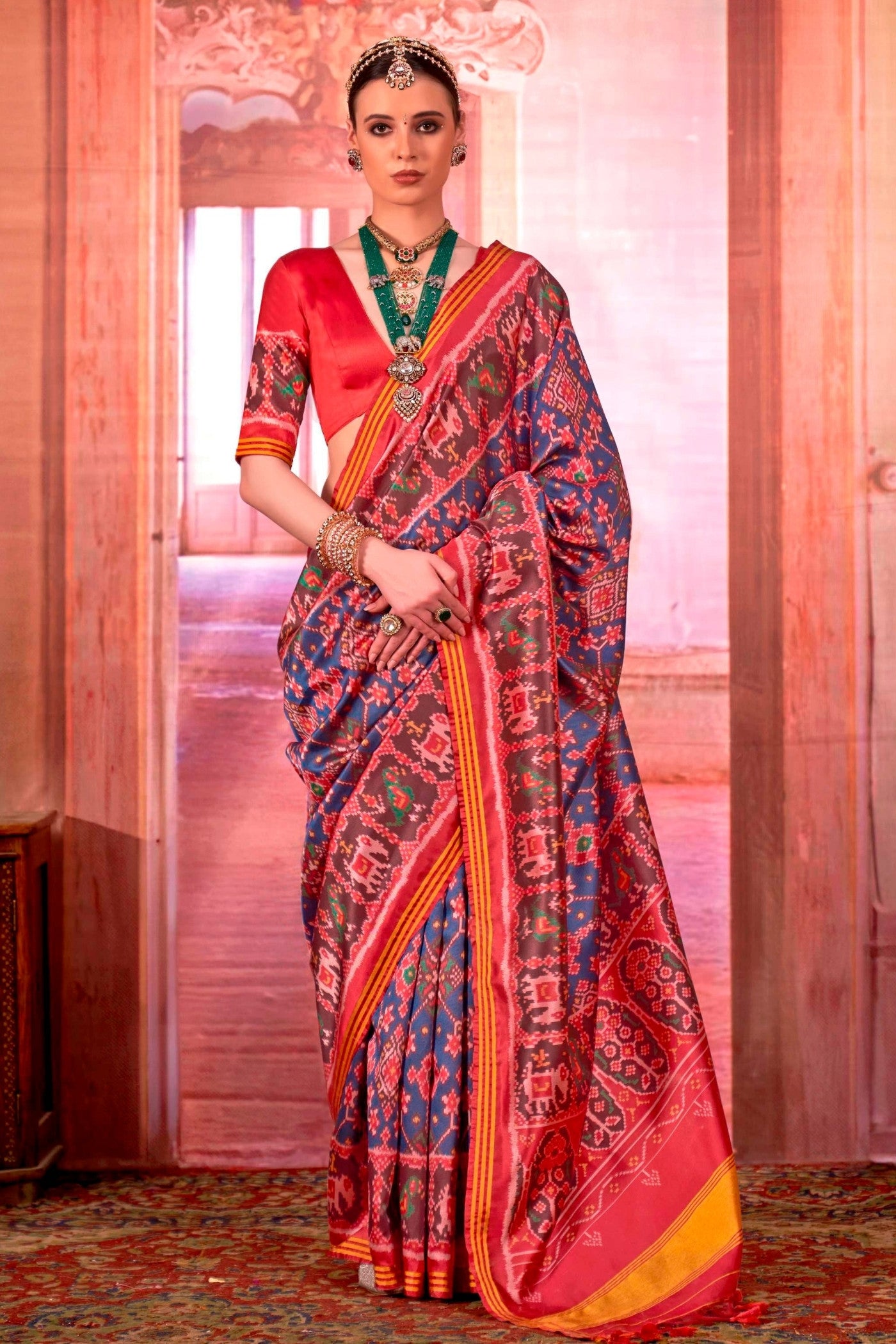 Buy MySilkLove Carolina Blue Printed Patola Saree Online