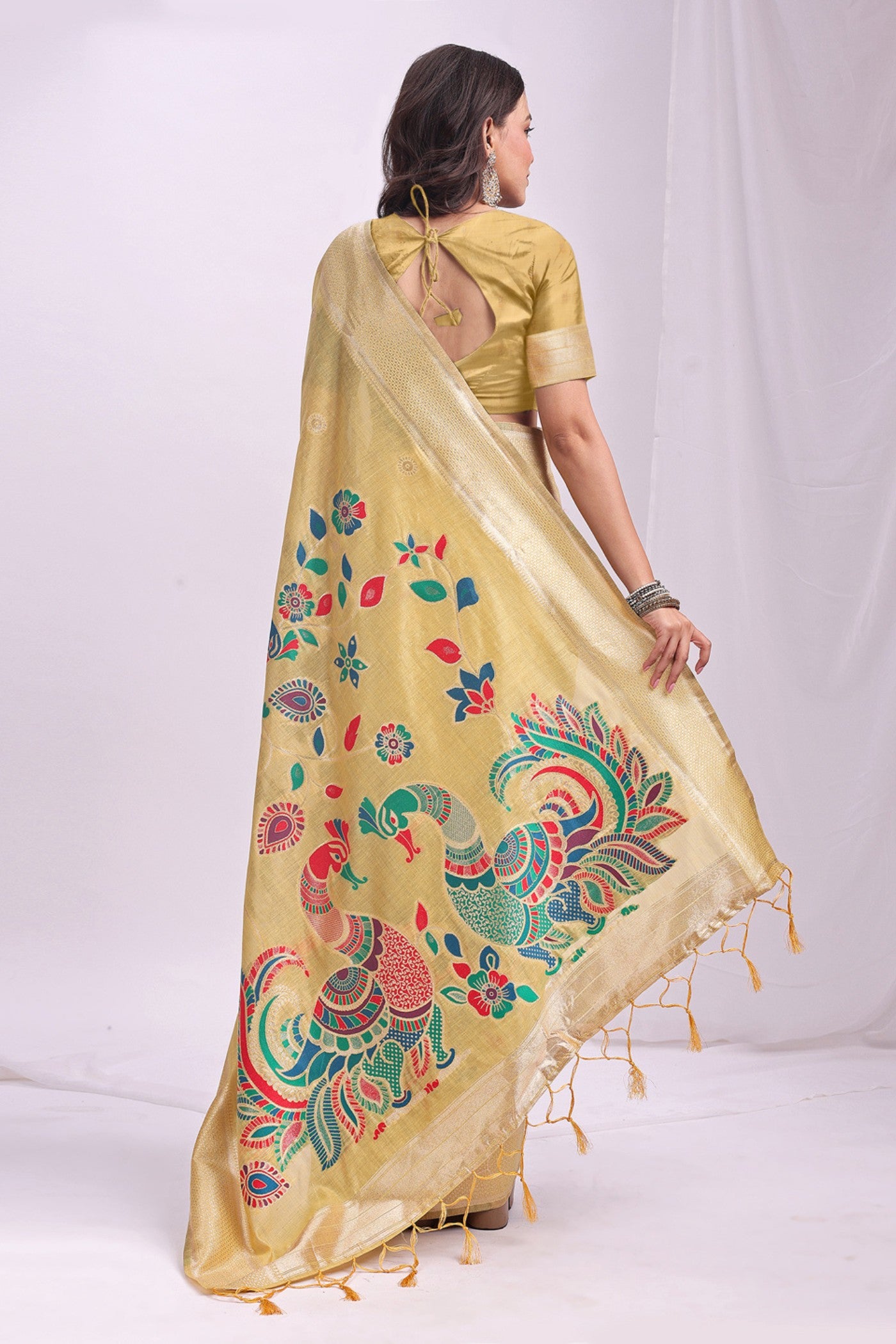 Buy MySilkLove Sun Yellow Woven Linen Cotton Saree Online