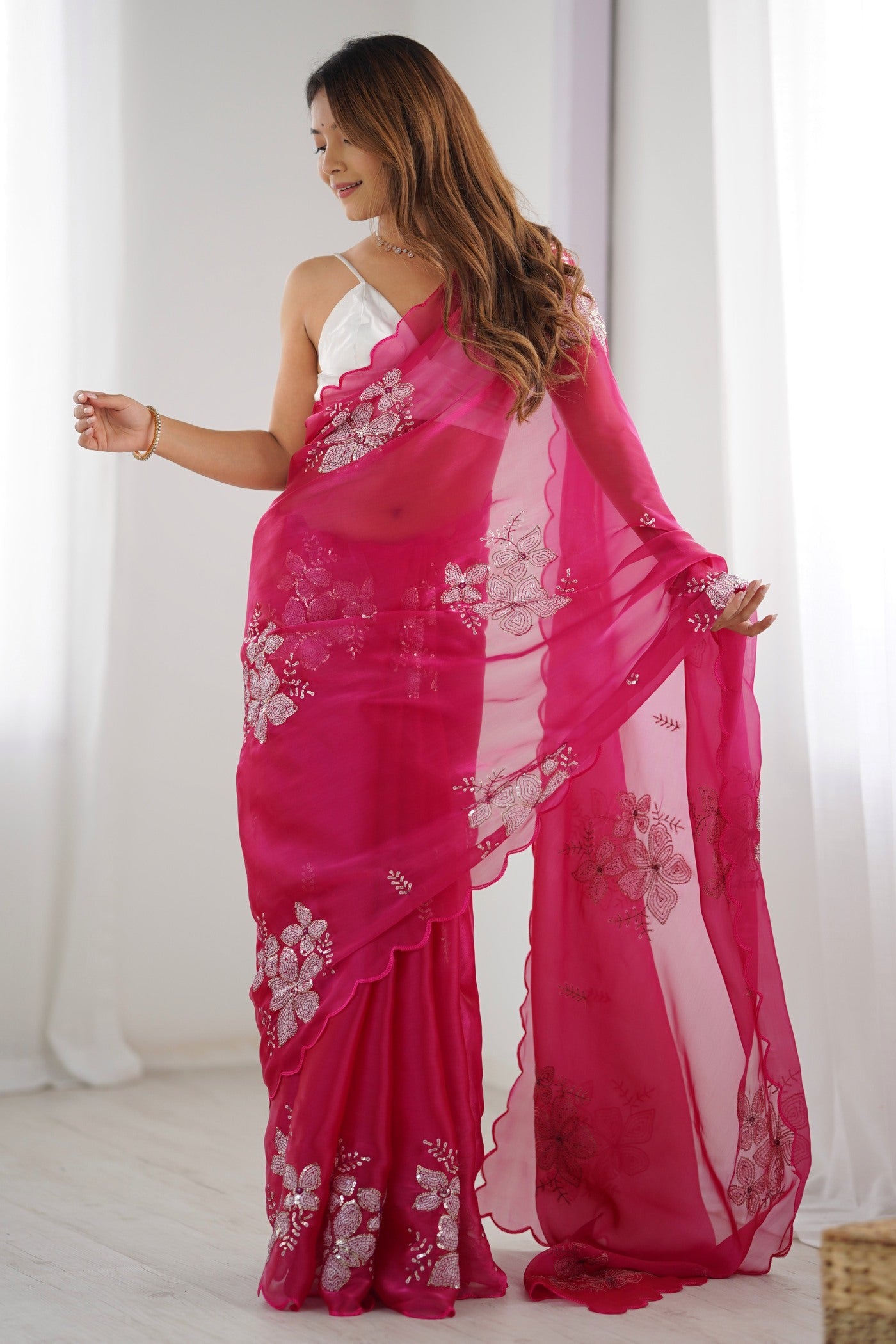 Buy MySilkLove Blossom Pink Floral Partywear Saree Online