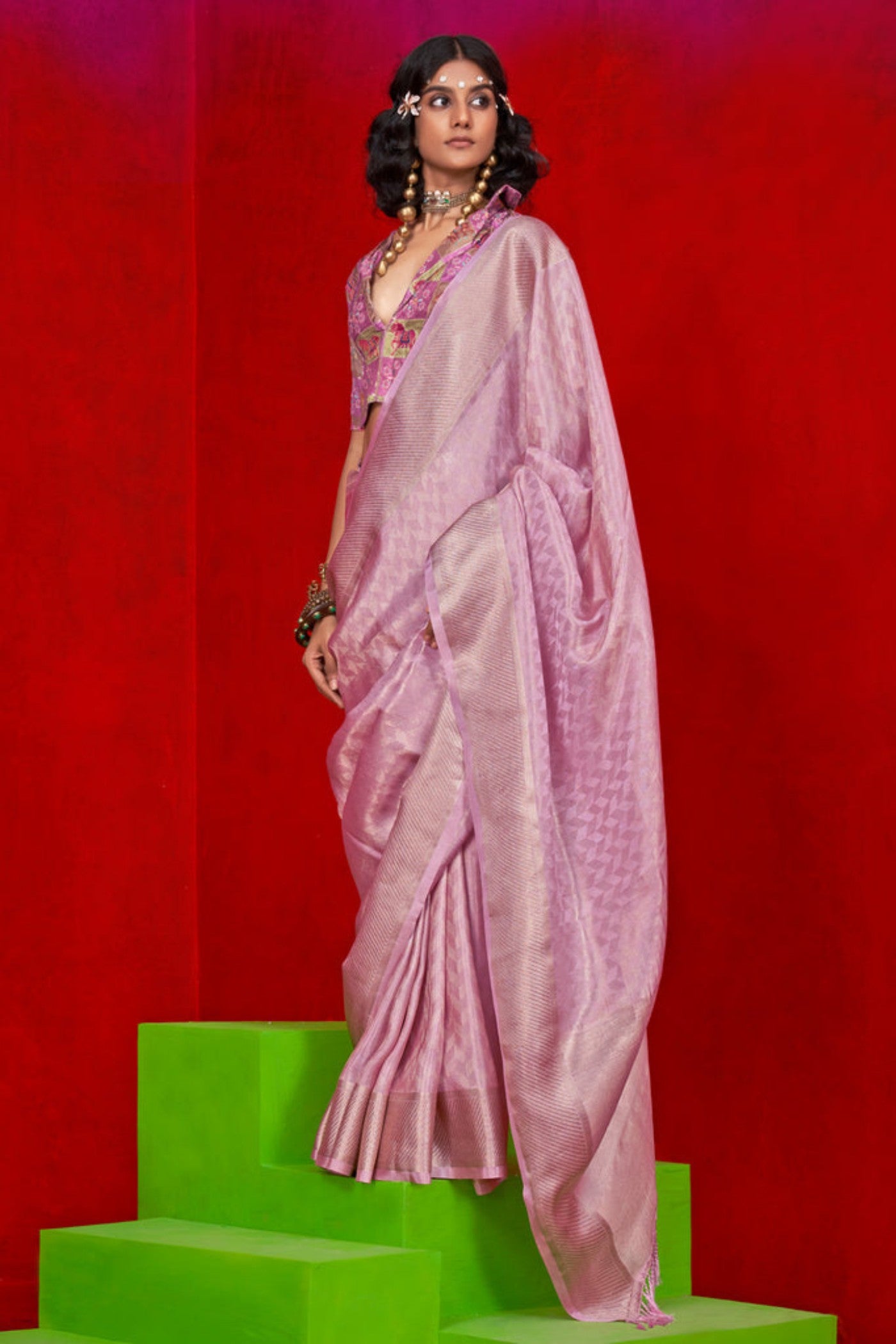 Buy MySilkLove Pale Pink Woven Tissue Silk Saree Online