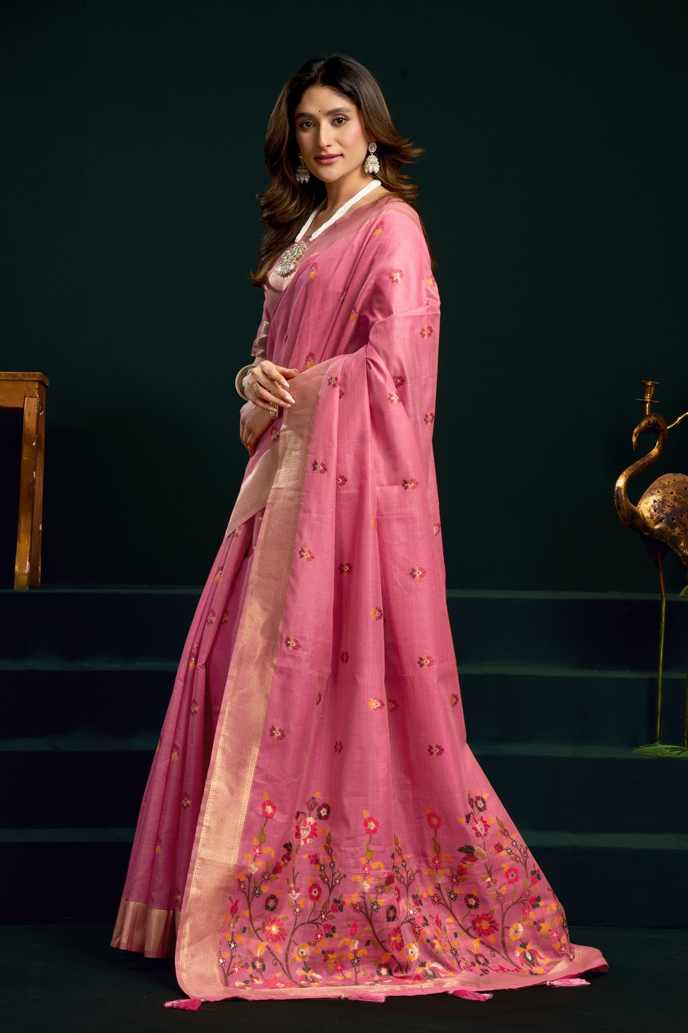 Buy MySilkLove Fairy Pink Handloom Muga Cotton Saree Online