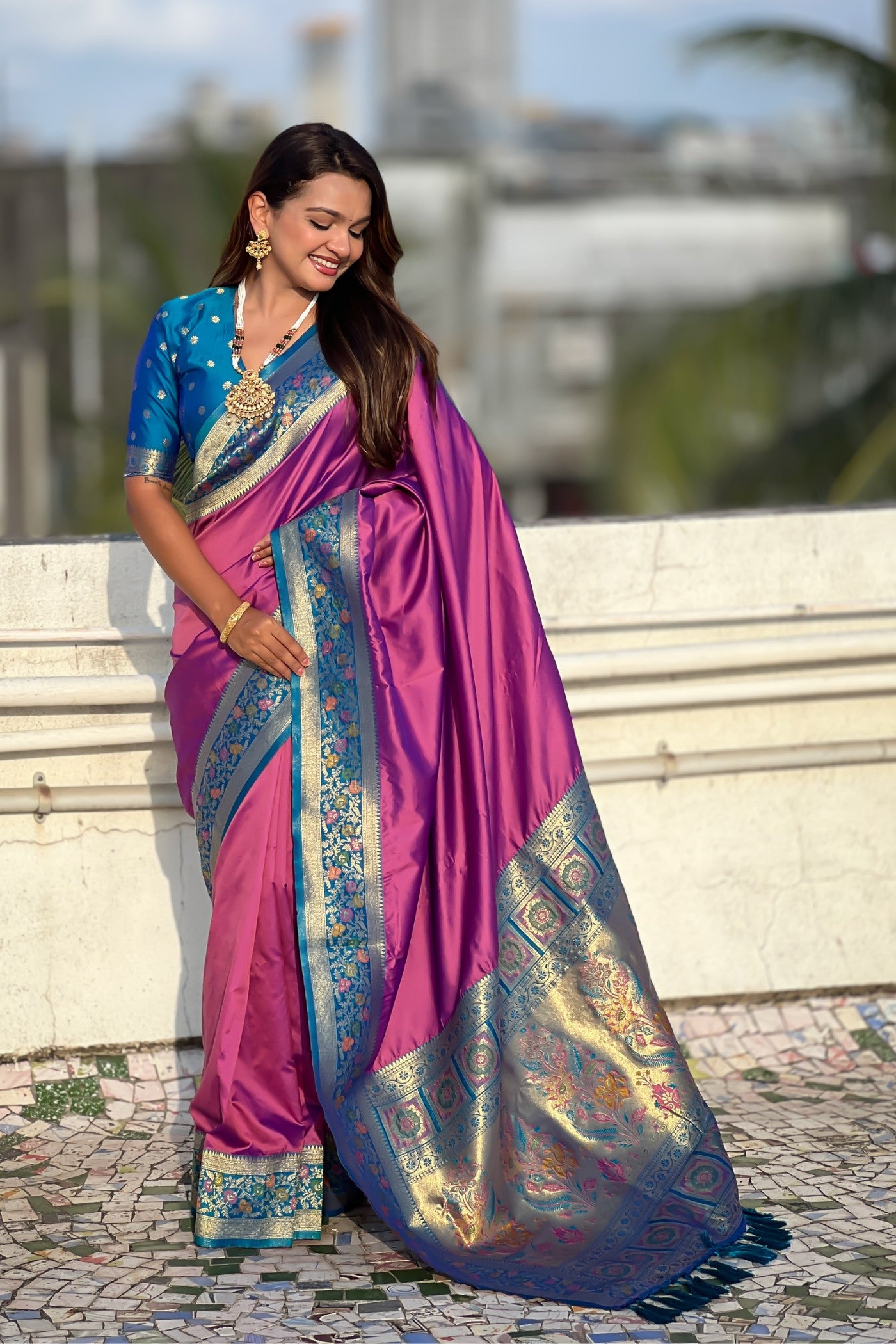 Buy MySilkLove Raspberry Pink Zari Woven Paithani Saree Online