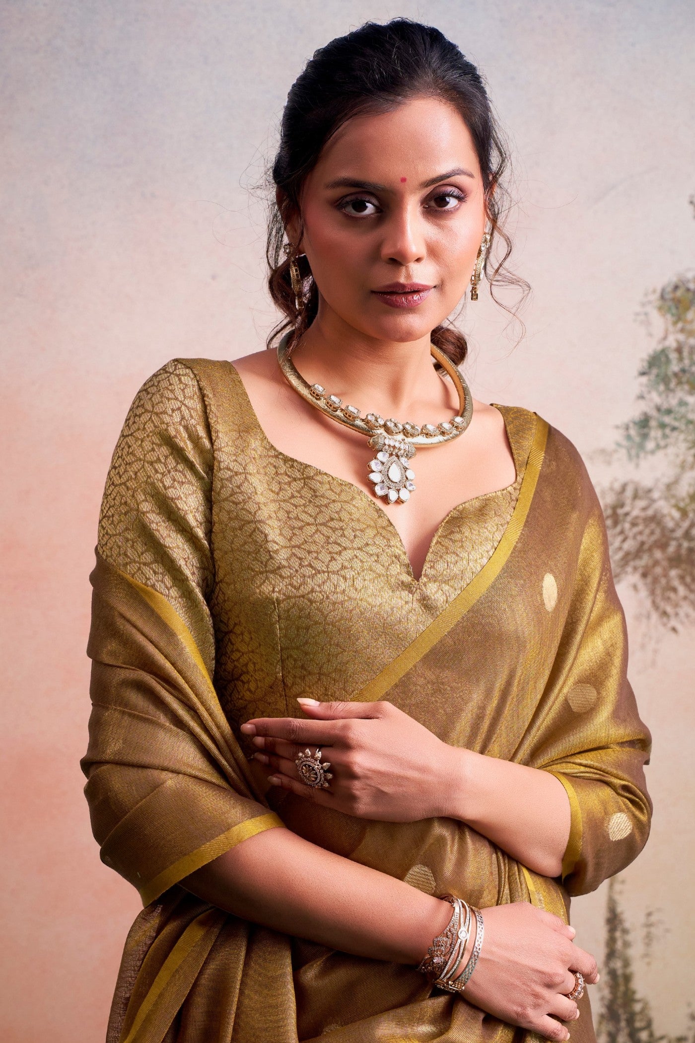 Buy MySilkLove Khaki Brown Handloom Tissue Saree Online